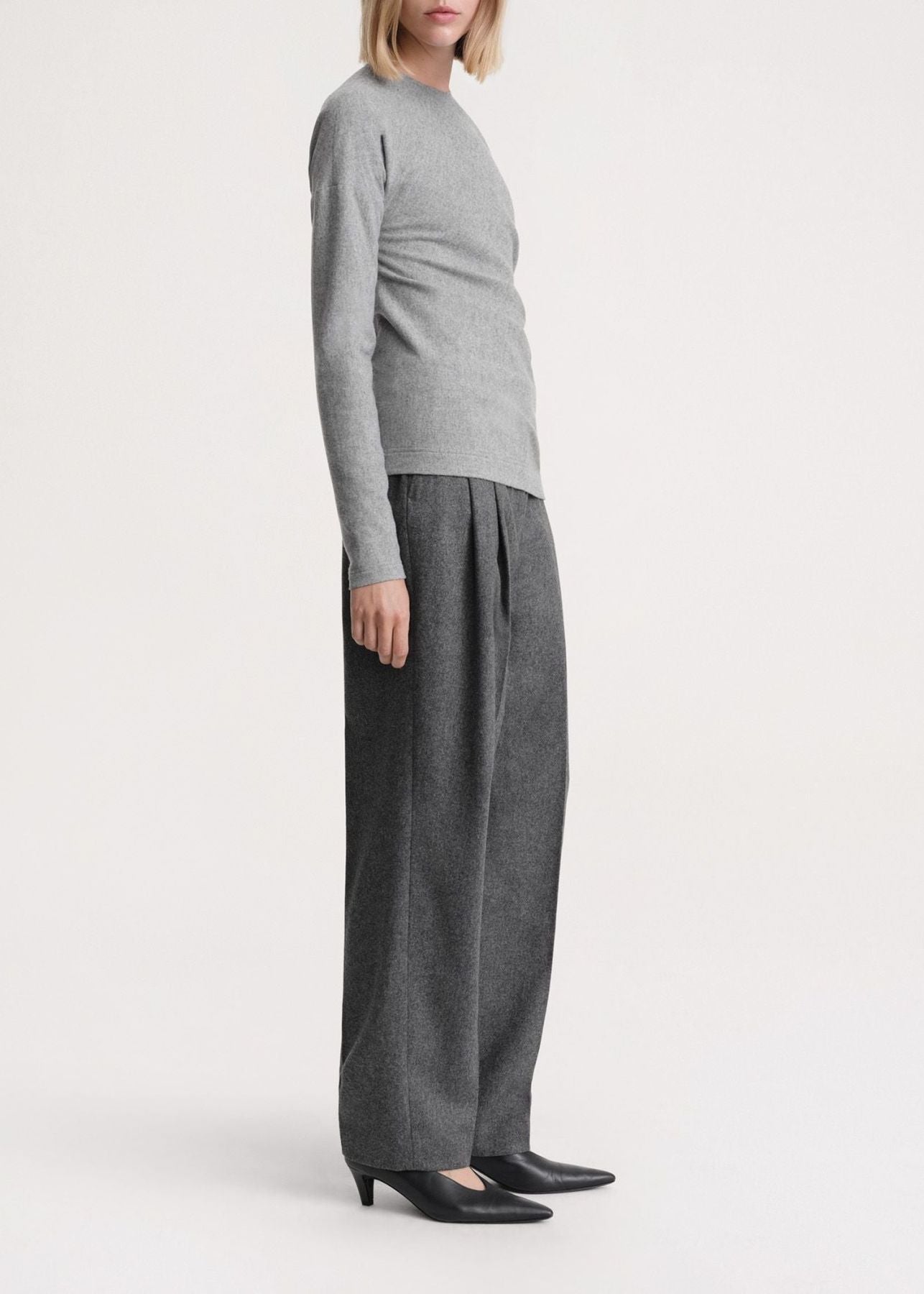 T-shirt à manches longues torsadé en laine - Light Grey Melange