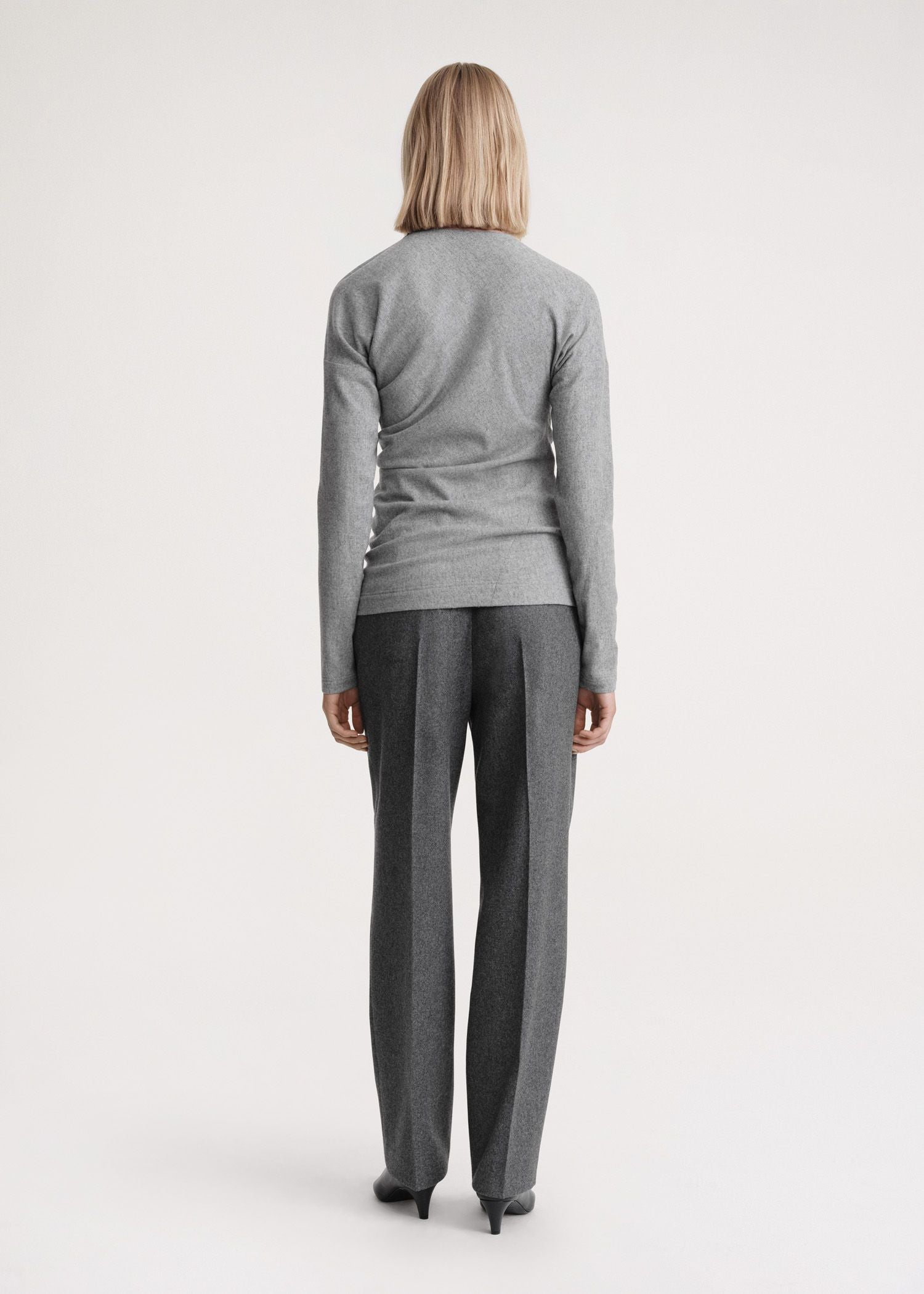 T-shirt à manches longues torsadé en laine - Light Grey Melange