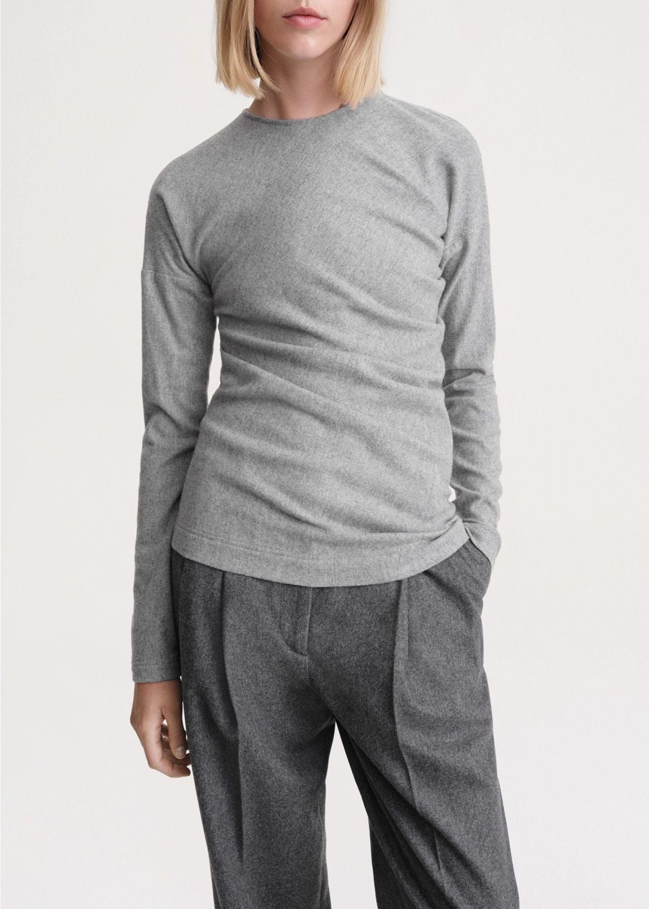 T-shirt à manches longues torsadé en laine - Light Grey Melange