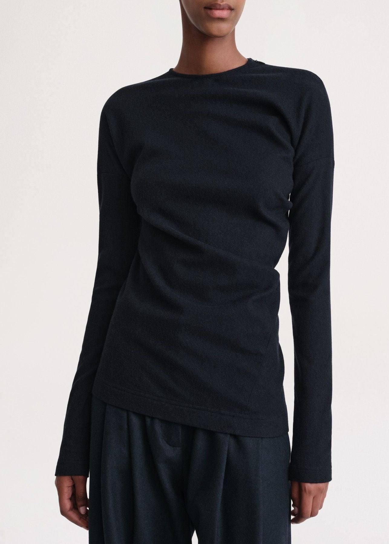 T-shirt à manches longues torsadé en laine - Navy