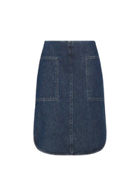 Denim midi skirt with curved hem - Dark Blue