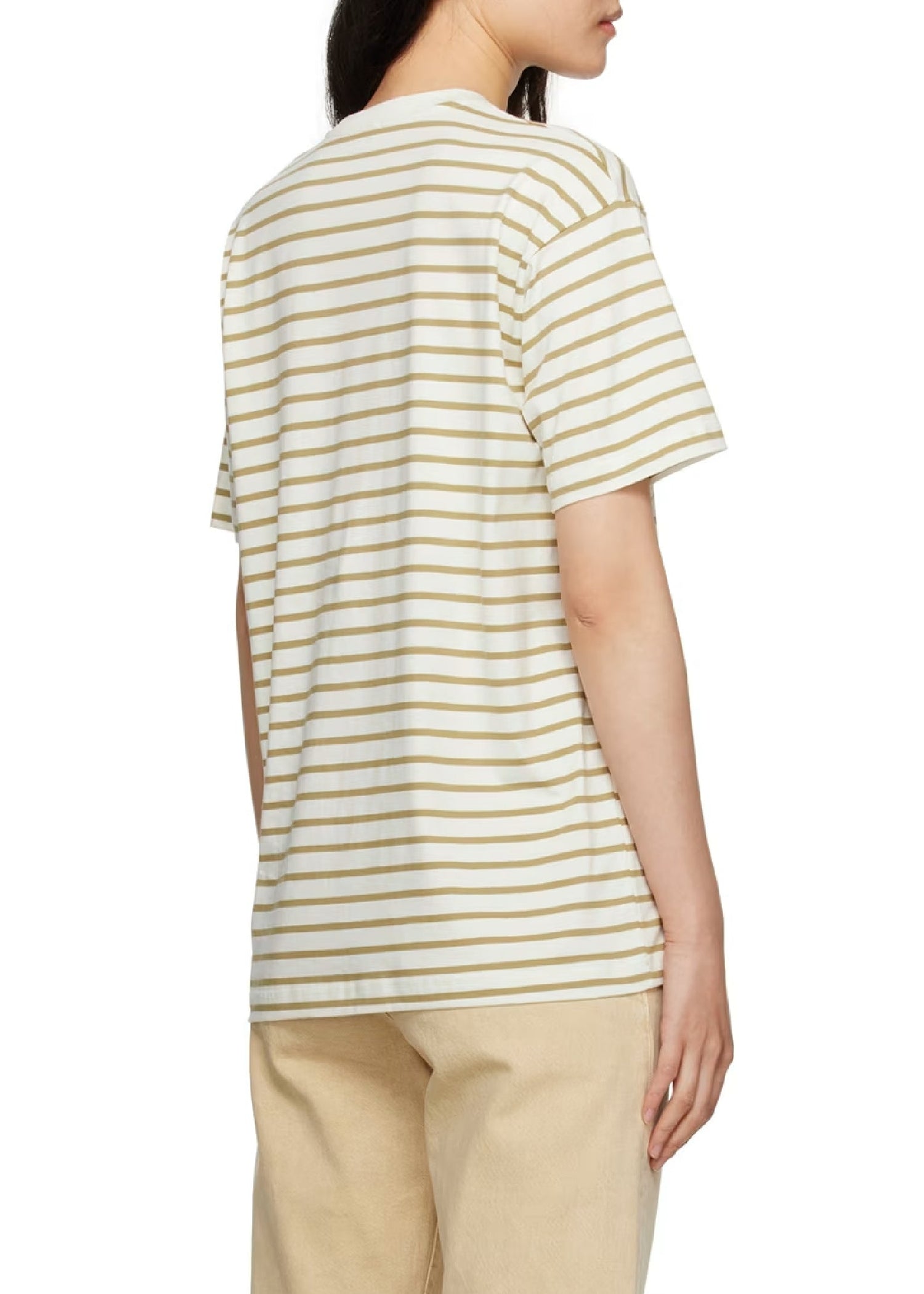 T-shirt droit à col rond - Camel Stripe