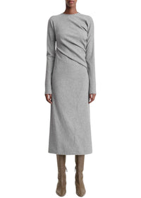 Robe midi torsadée en laine - Light Grey Melange