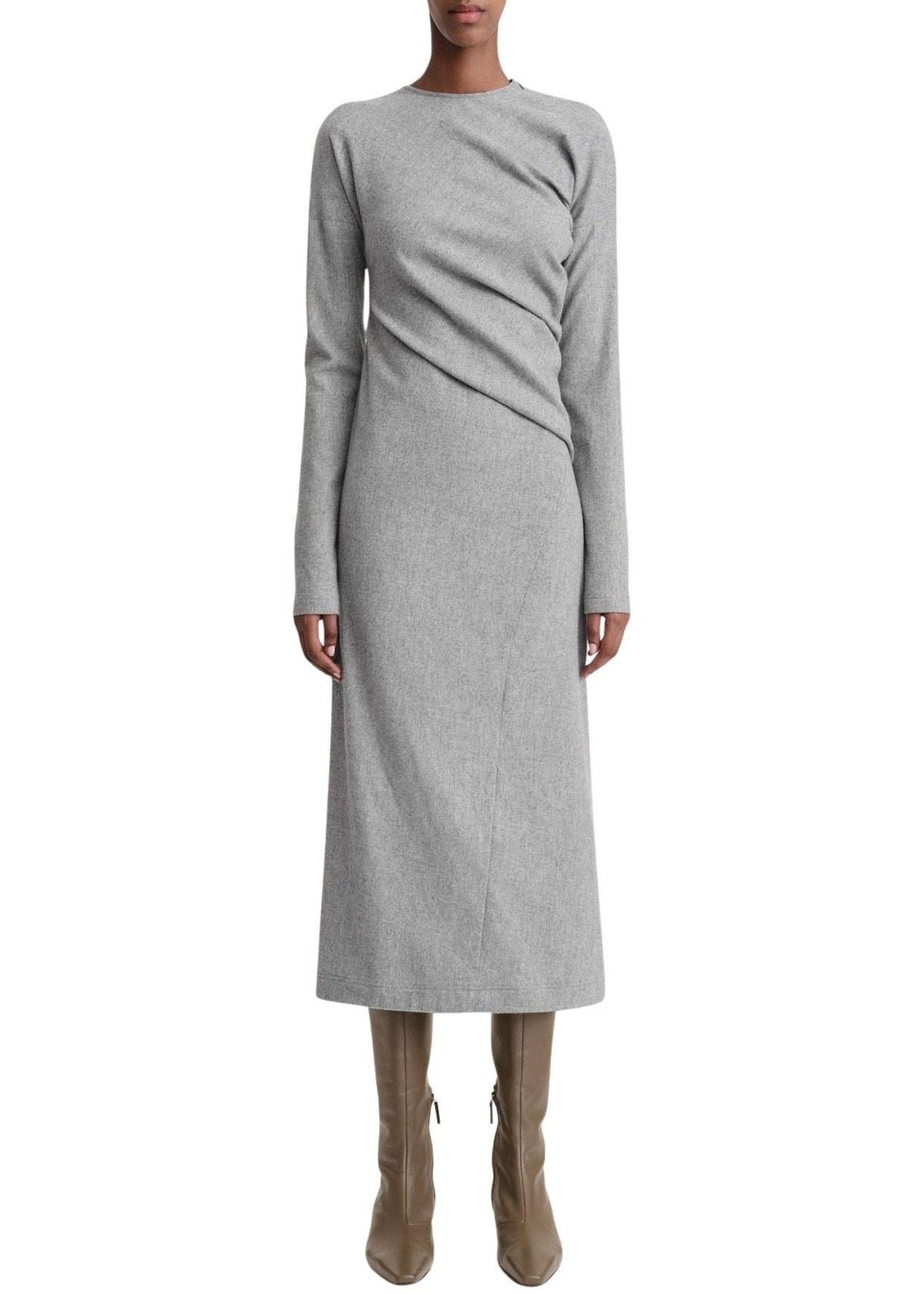 Robe midi torsadée en laine - Light Grey Melange