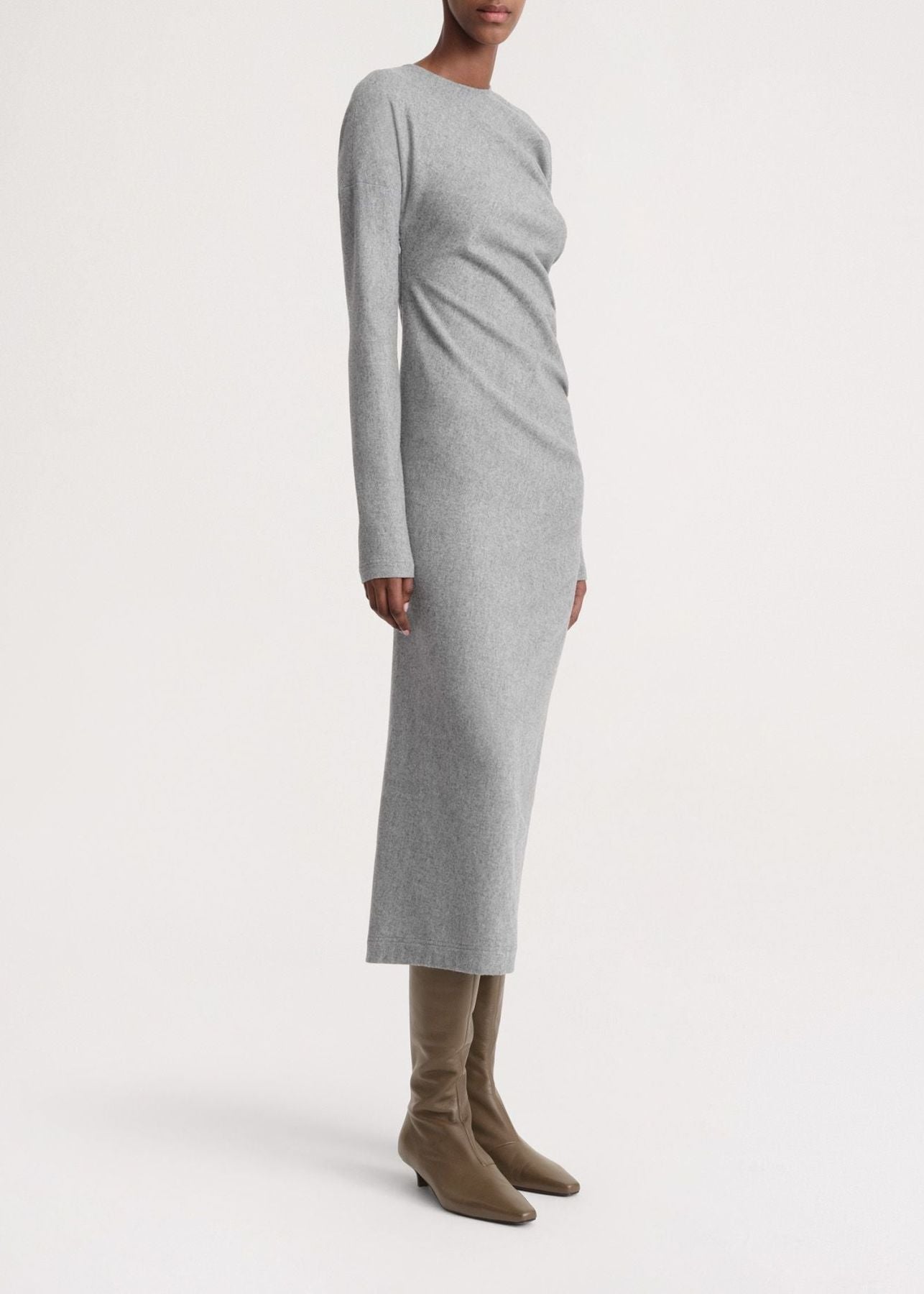 Robe midi torsadée en laine - Light Grey Melange