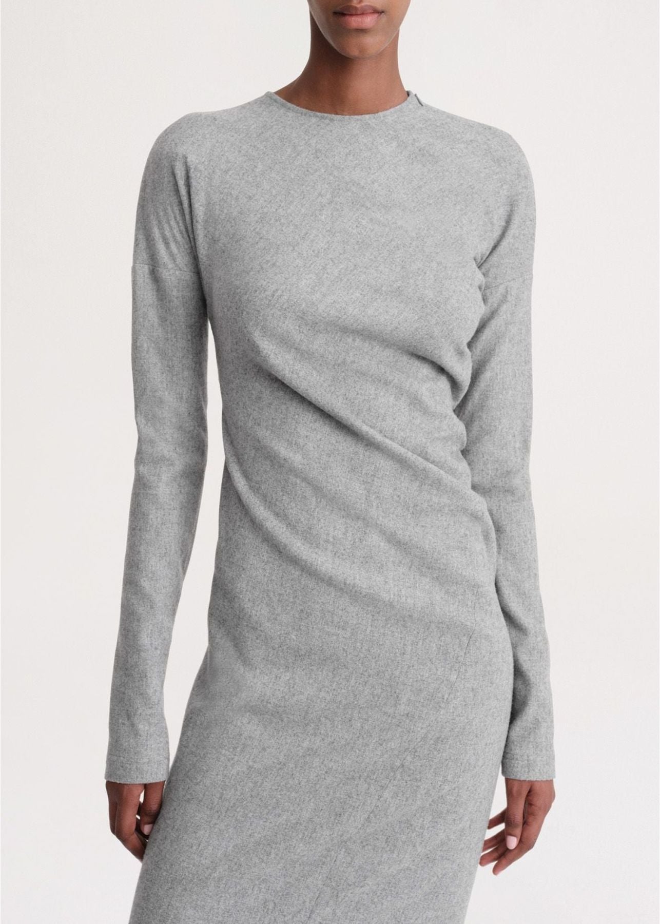 Robe midi torsadée en laine - Light Grey Melange