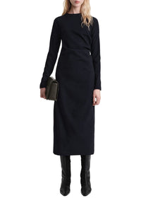 Robe midi torsadée en laine - Navy
