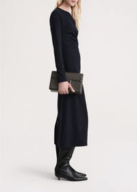 Robe midi torsadée en laine - Navy