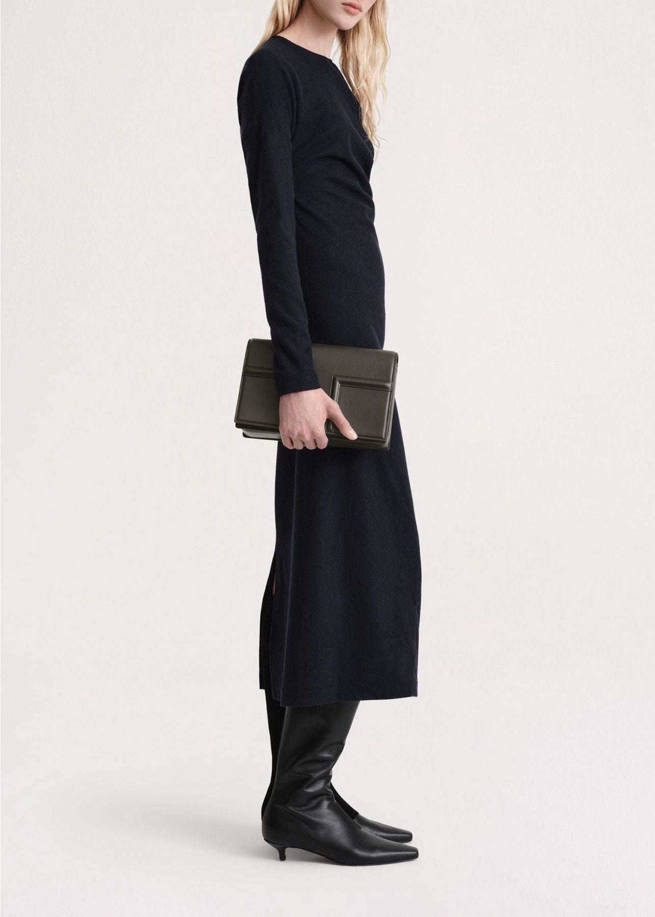 Robe midi torsadée en laine - Navy