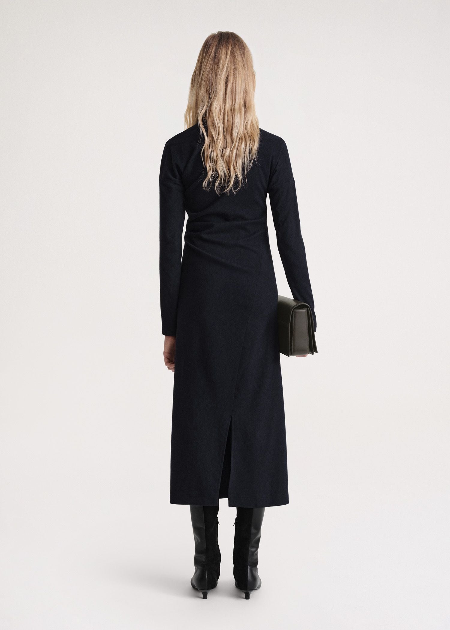 Robe midi torsadée en laine - Navy