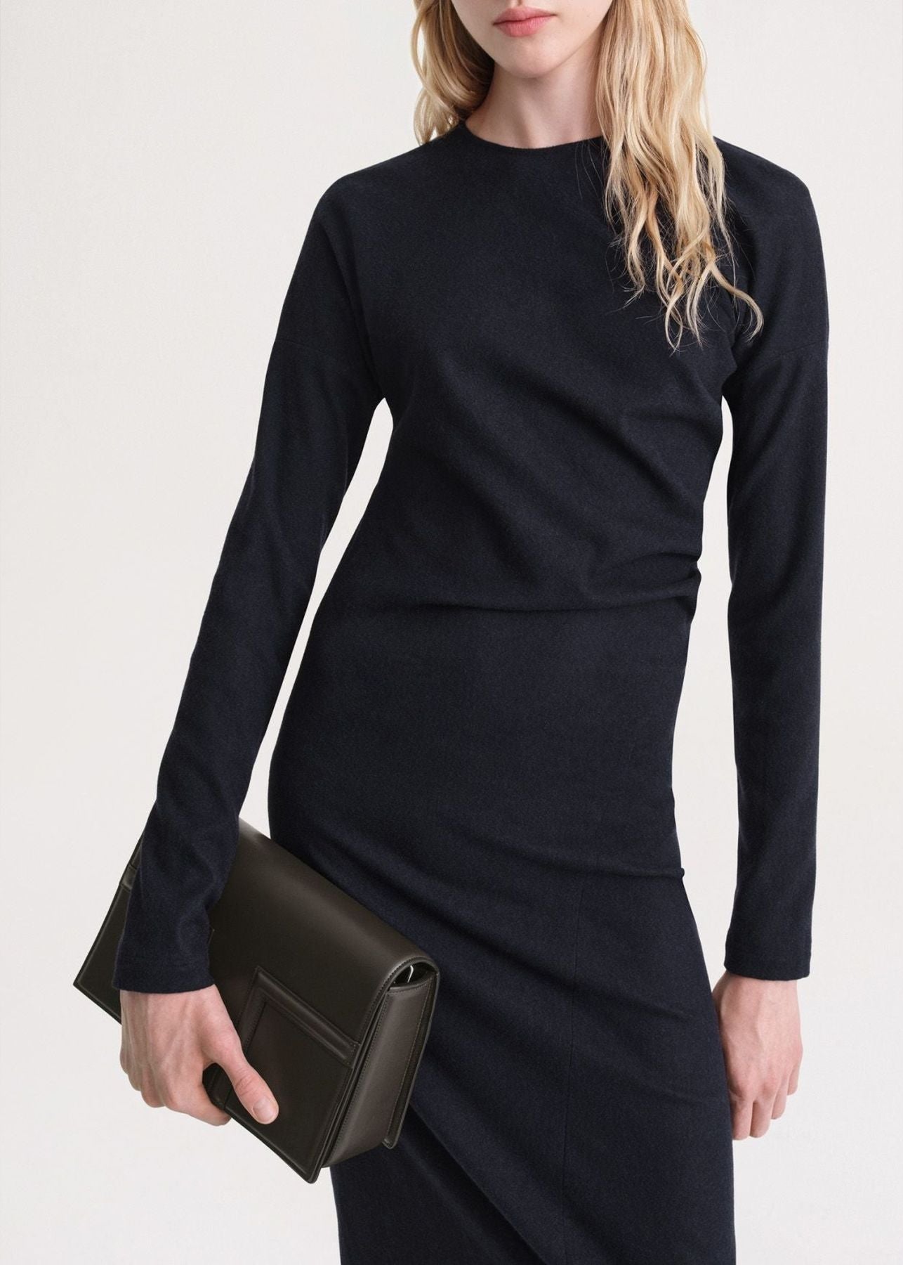 Robe midi torsadée en laine - Navy