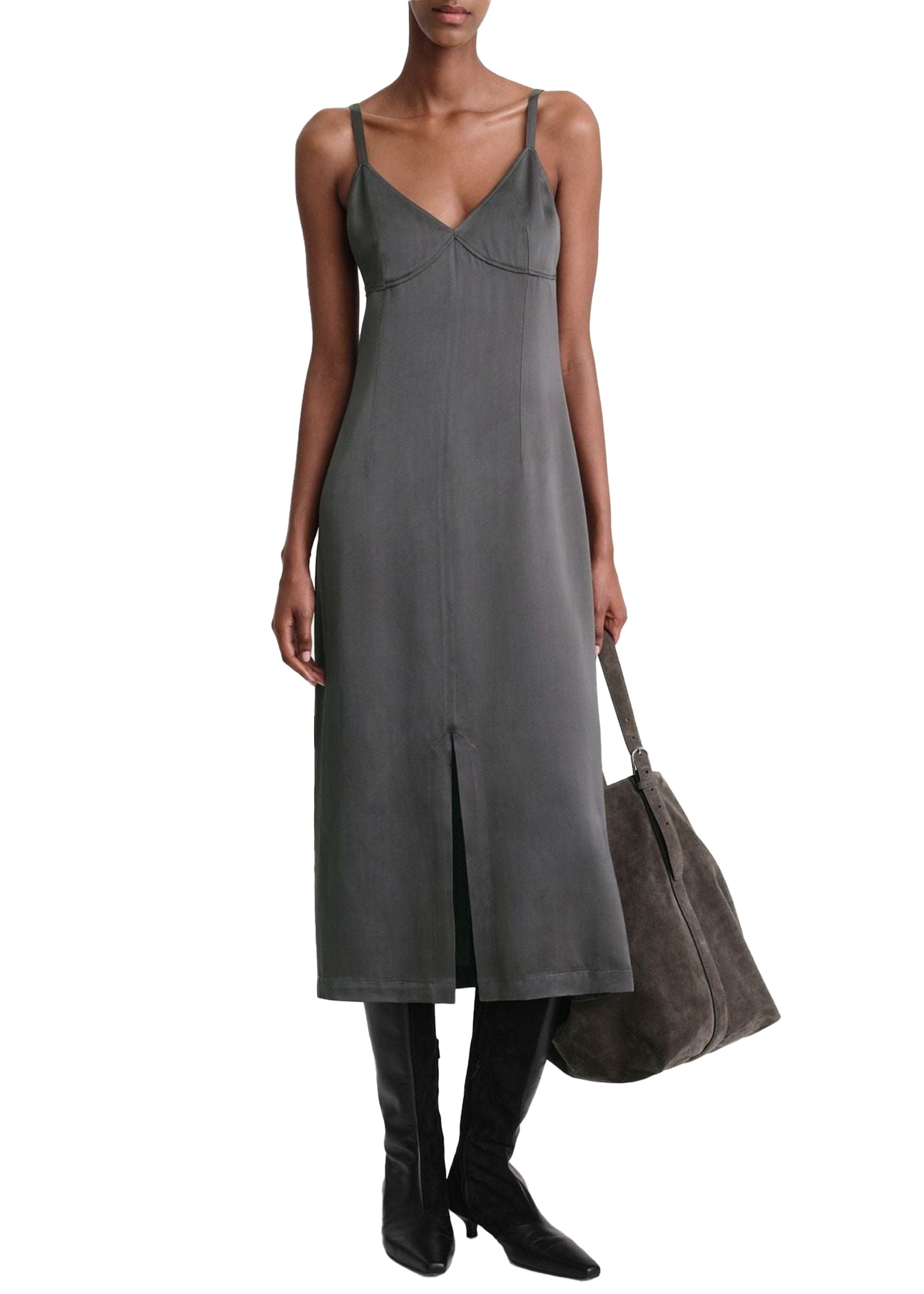 Robe courte Cami fendue en satin - Lead