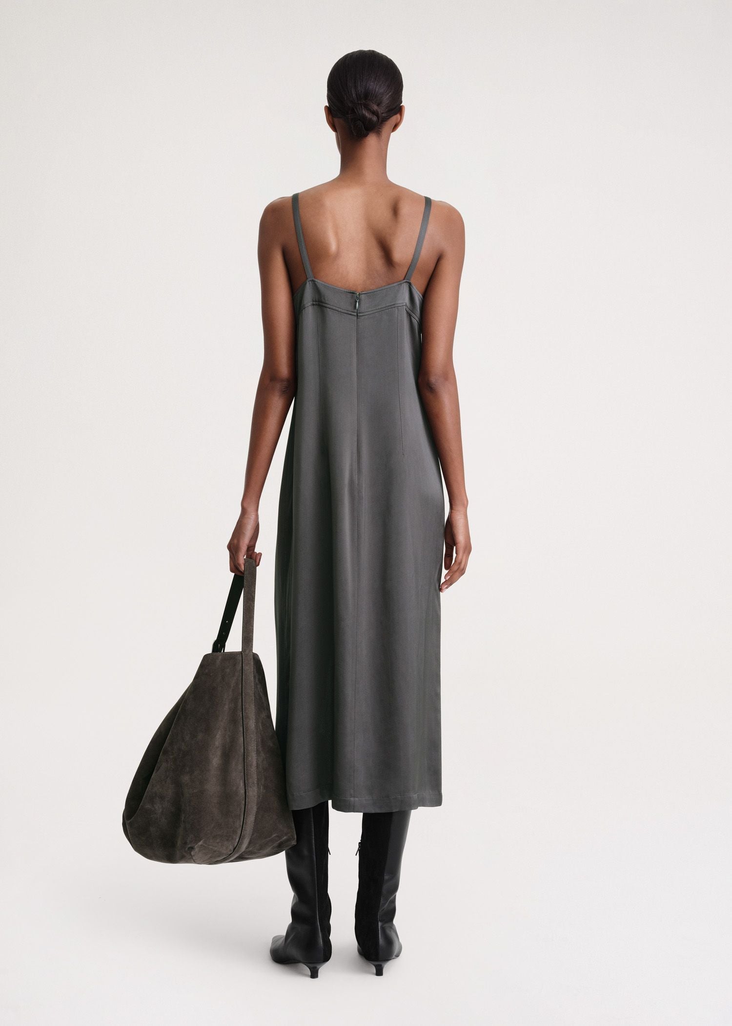 Robe courte Cami fendue en satin - Lead