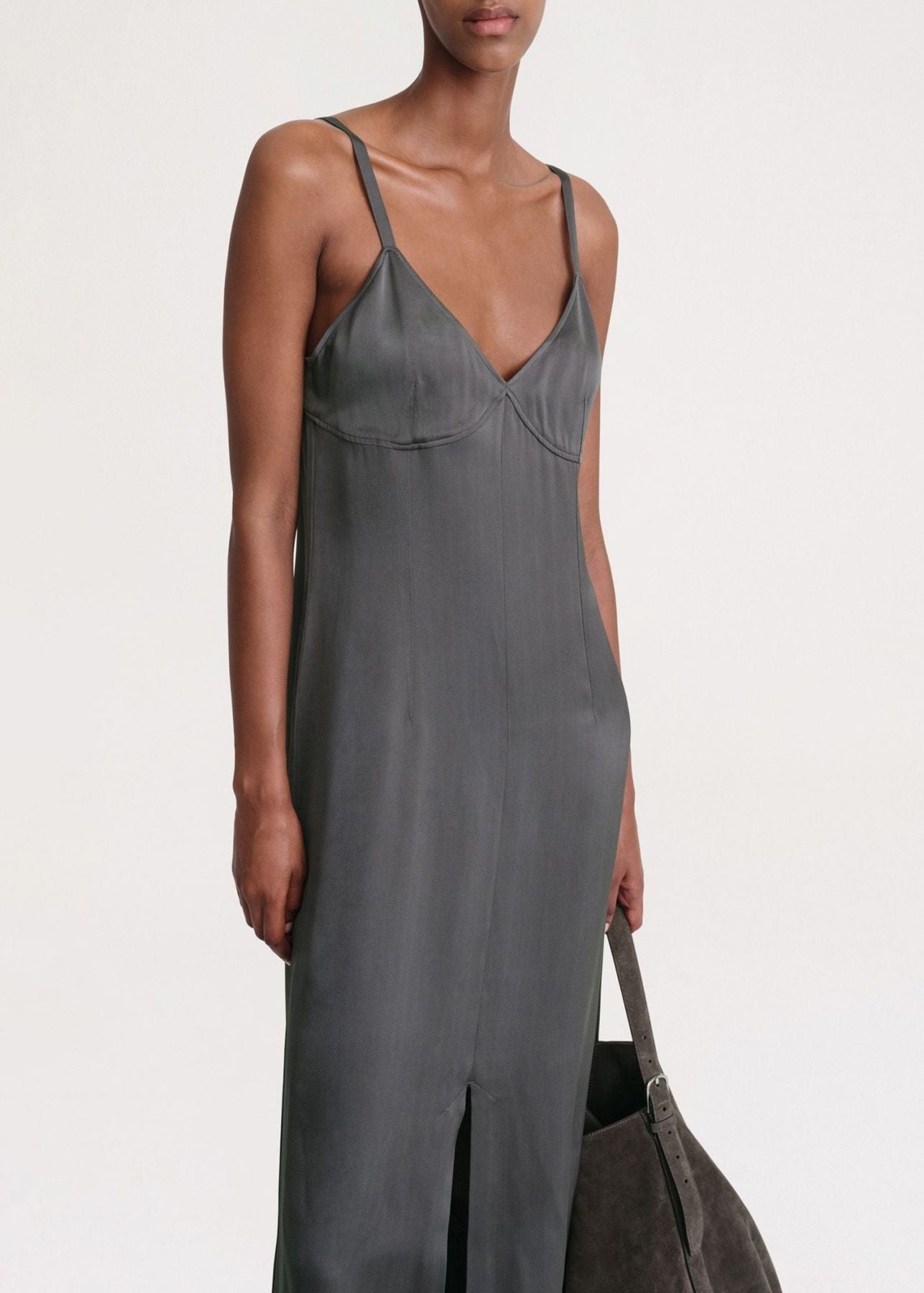 Robe courte Cami fendue en satin - Lead