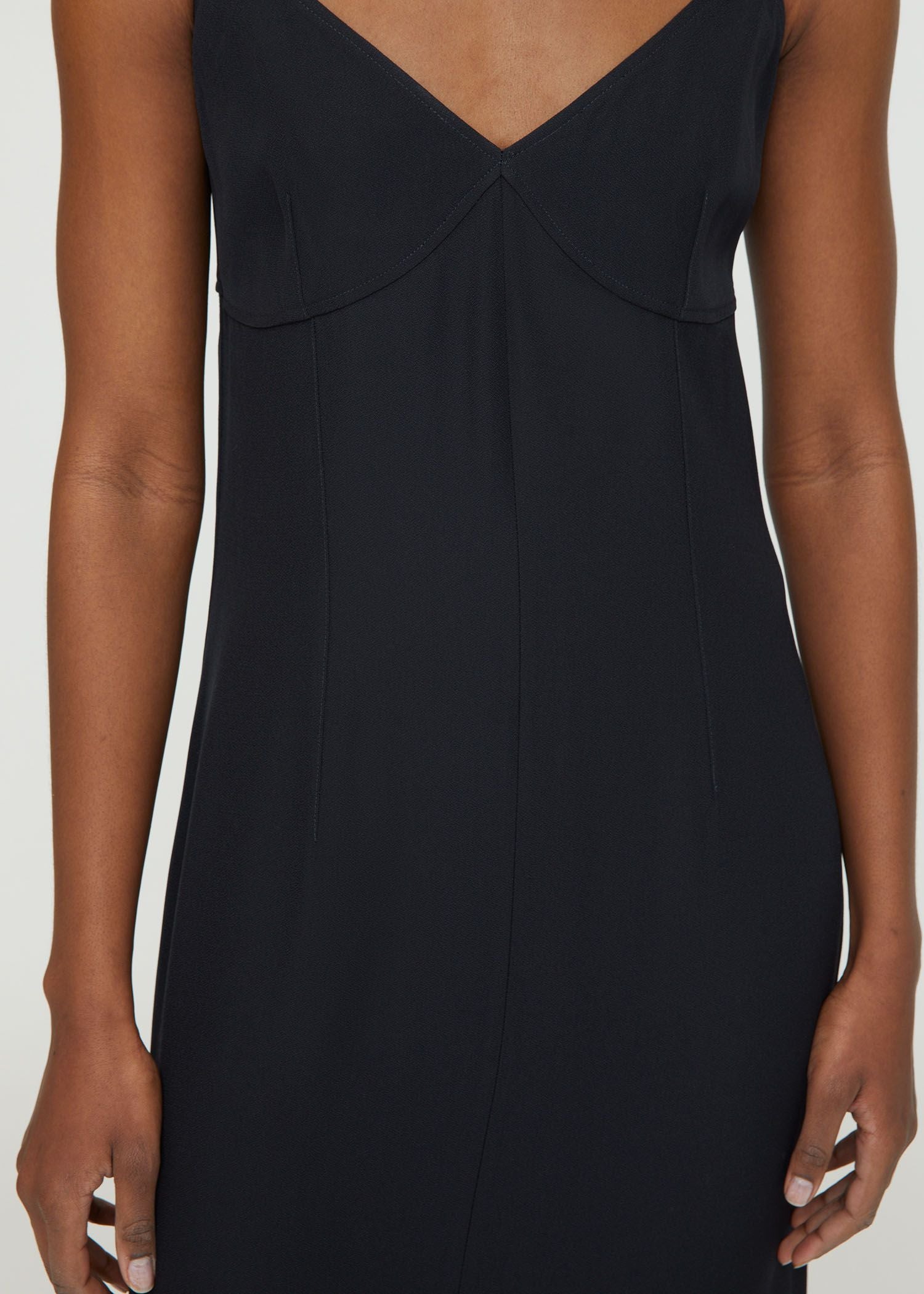 Short slit satin cami dress - Navy