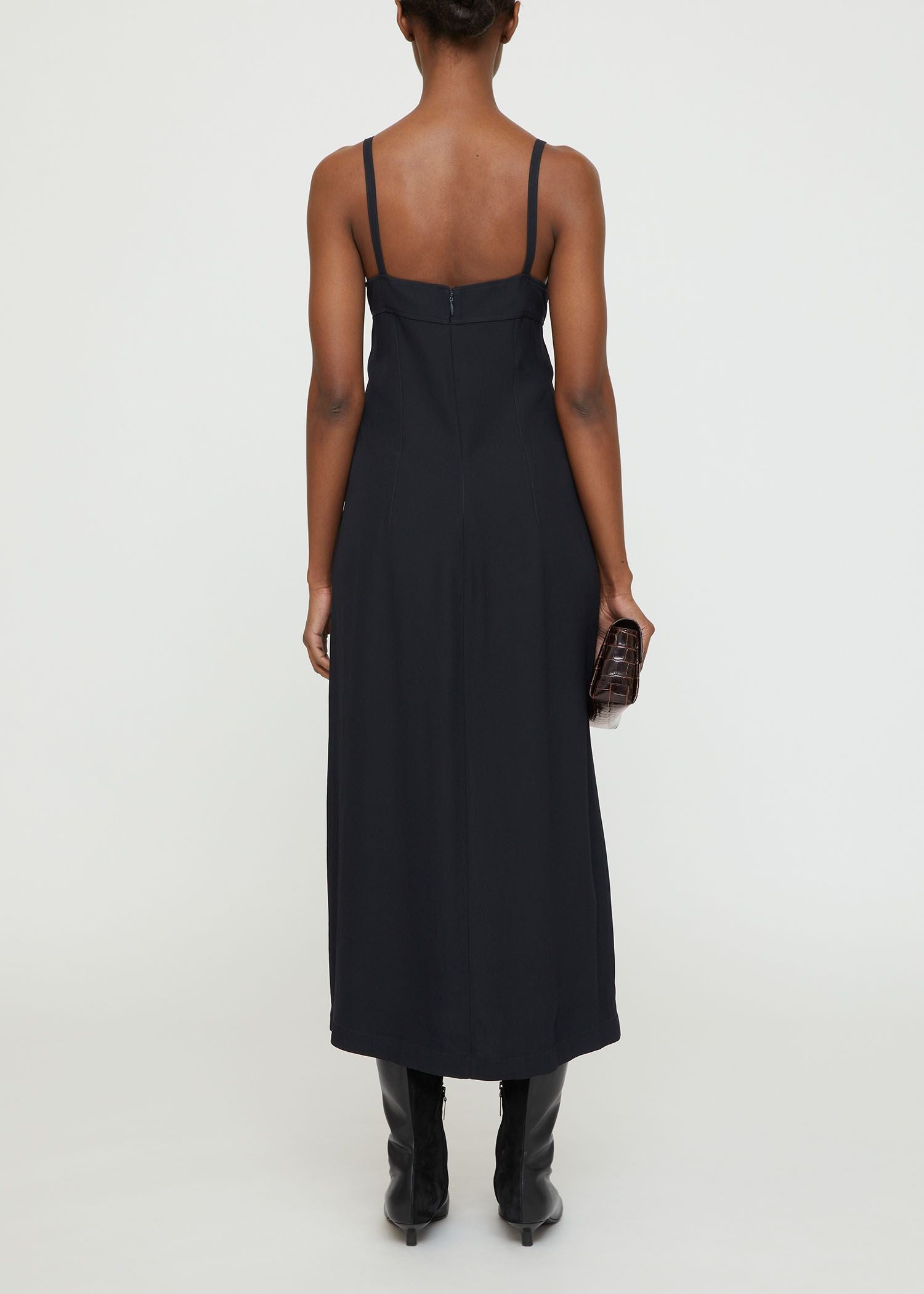 Short slit satin cami dress - Navy