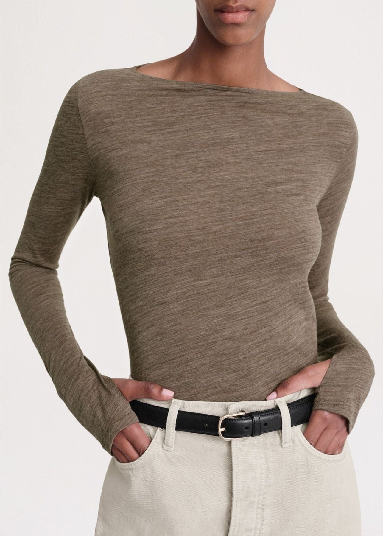 T-shirt à manches longues et col bateau en laine - Oat Melange