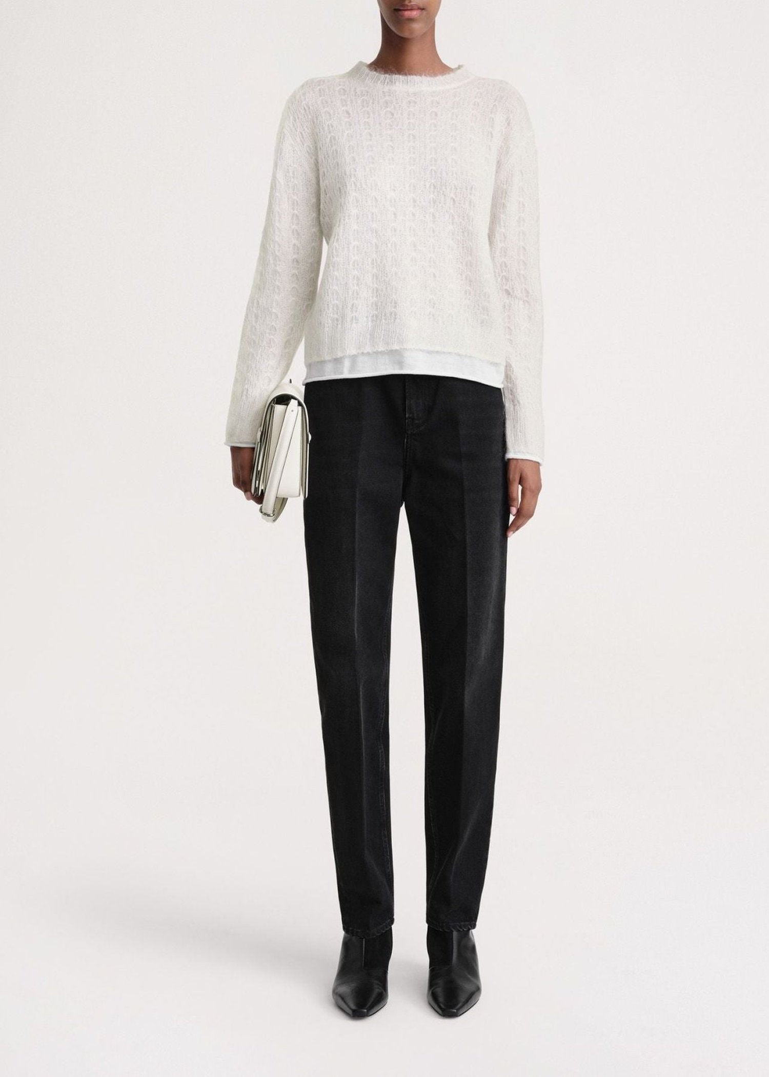 Wool sweater with lace pattern - Cream