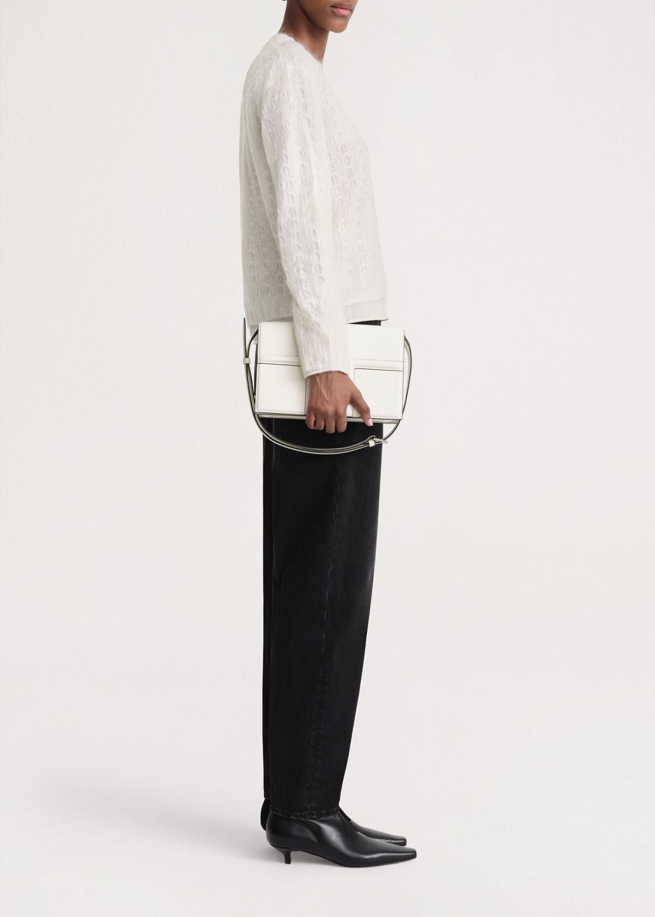 Wool sweater with lace pattern - Cream