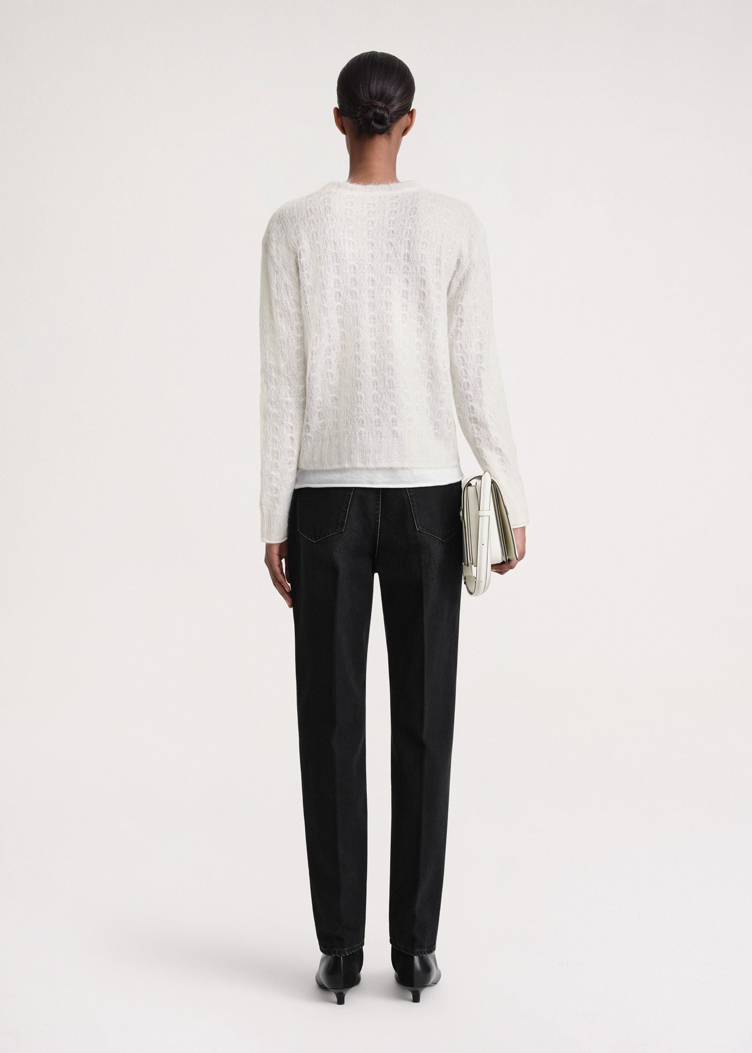 Wool sweater with lace pattern - Cream