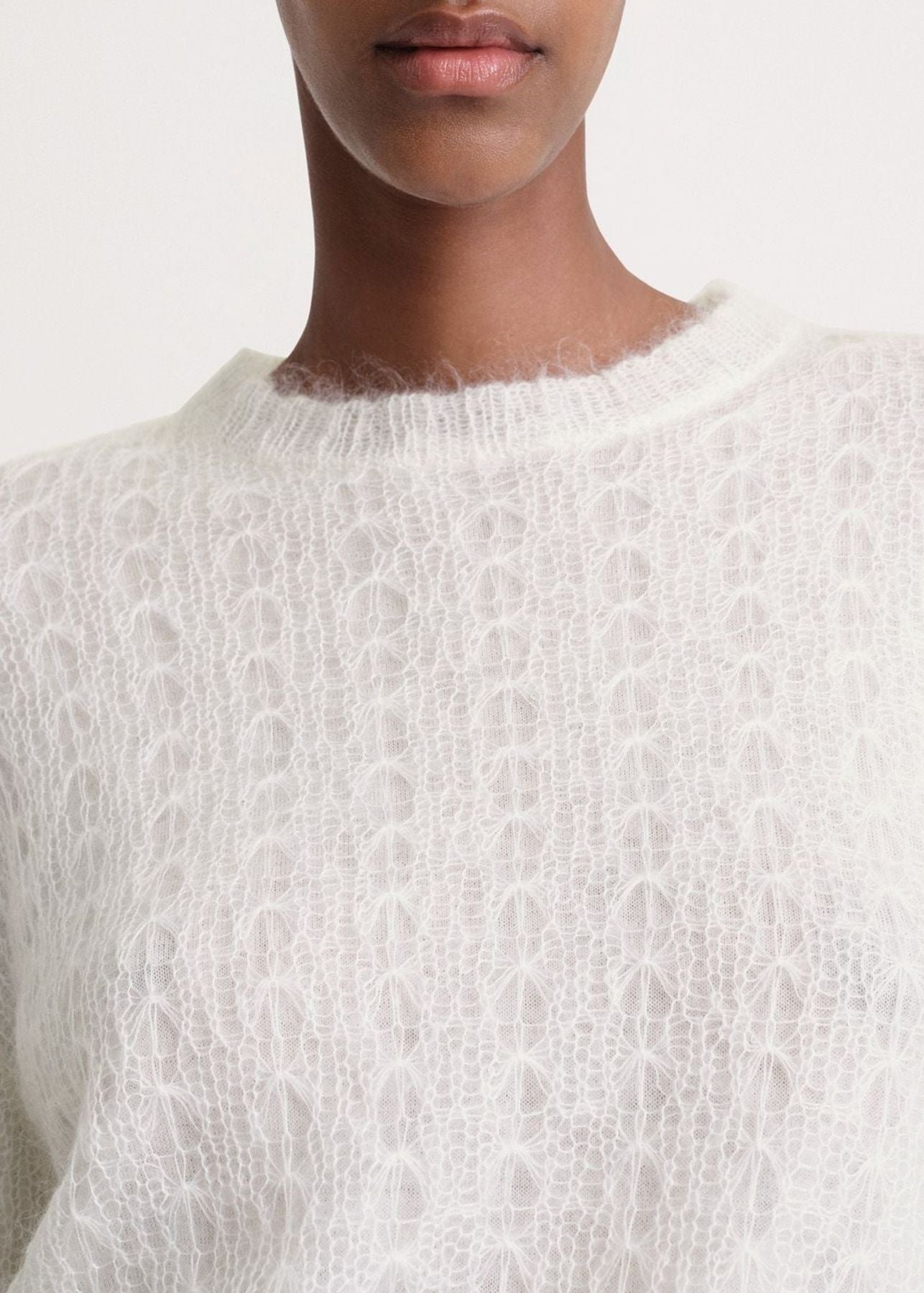 Wool sweater with lace pattern - Cream