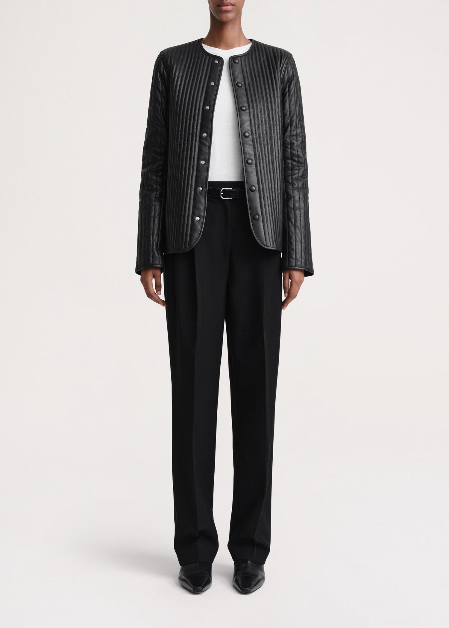 Veste matelassée linéaire en cuir - Black