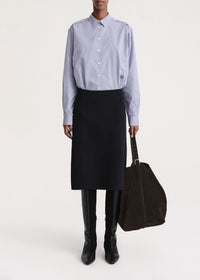 Wool mid-length skirt with side slit - Navy