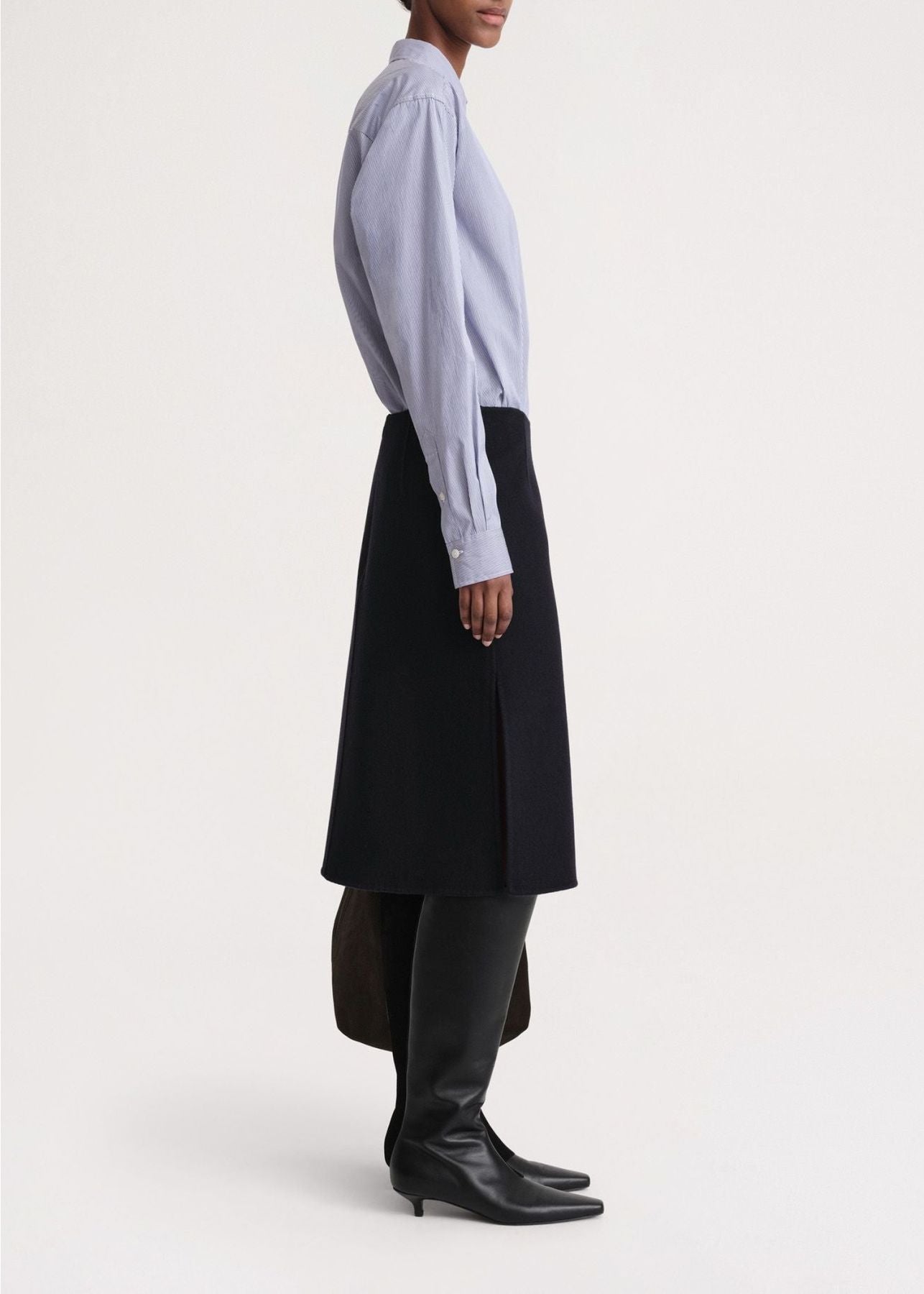 Wool mid-length skirt with side slit - Navy