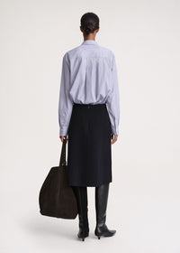 Wool mid-length skirt with side slit - Navy
