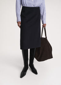Wool mid-length skirt with side slit - Navy