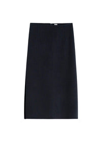 Wool mid-length skirt with side slit - Navy