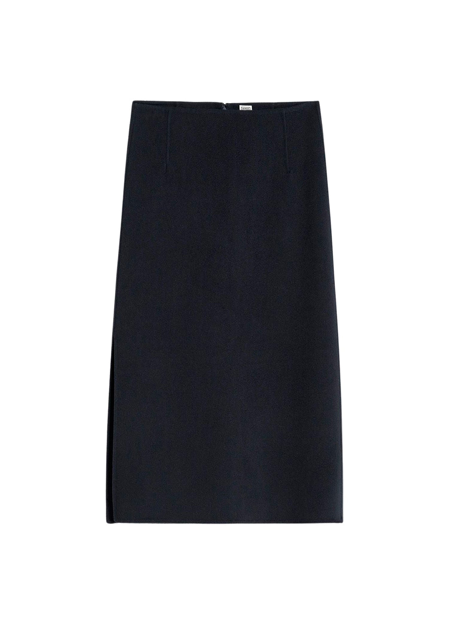 Wool mid-length skirt with side slit - Navy