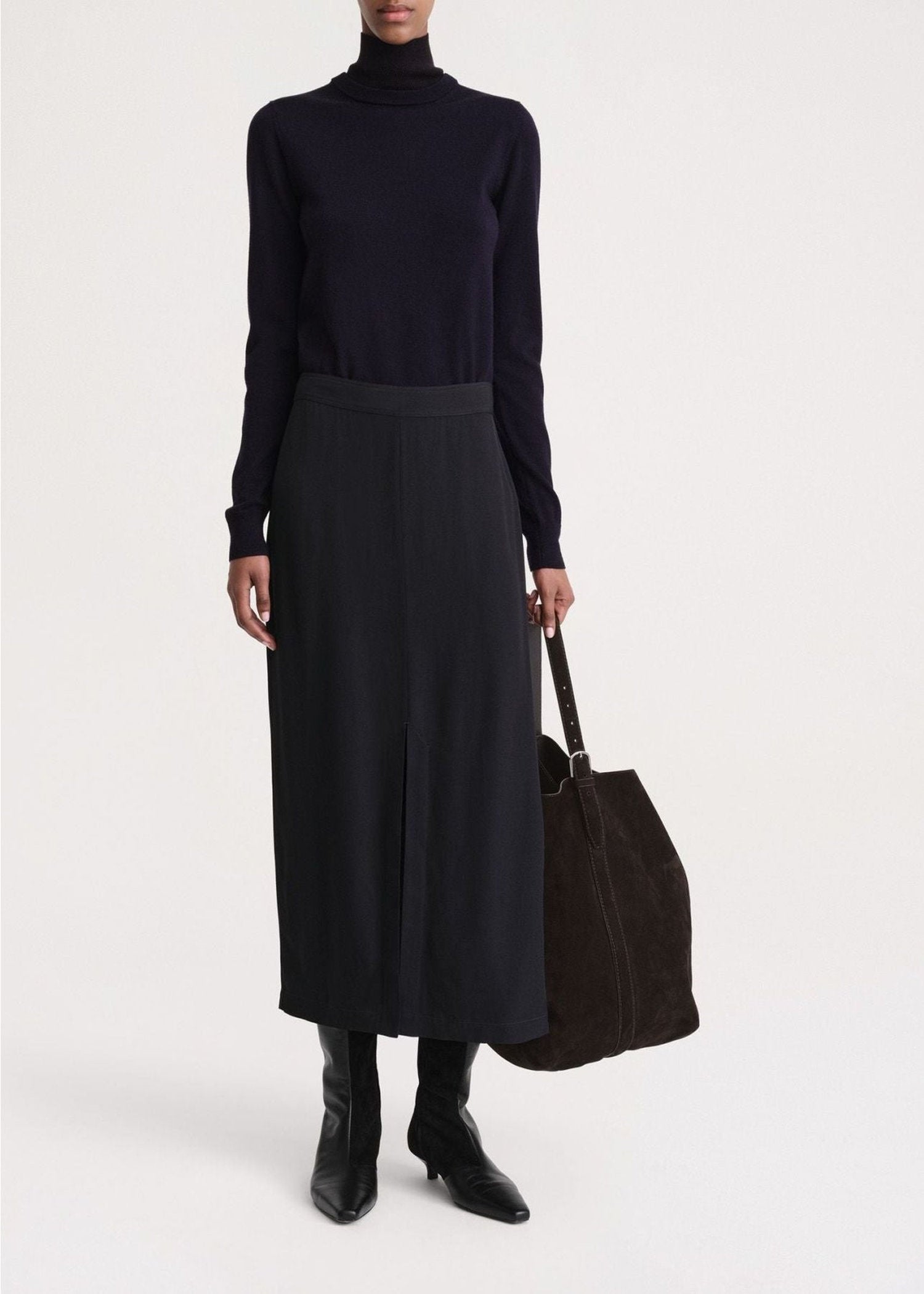 Midi skirt with front slit - Navy