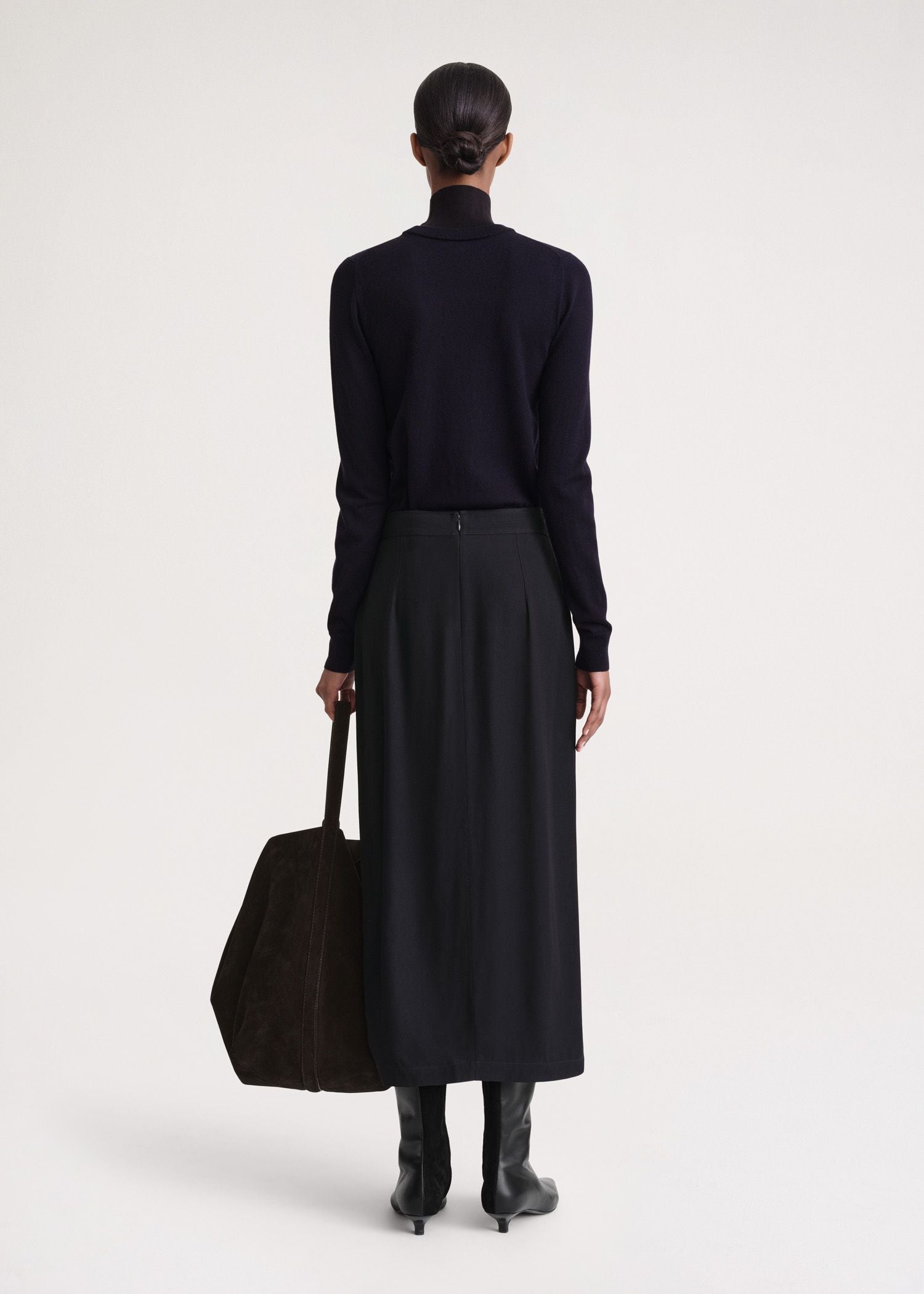 Midi skirt with front slit - Navy