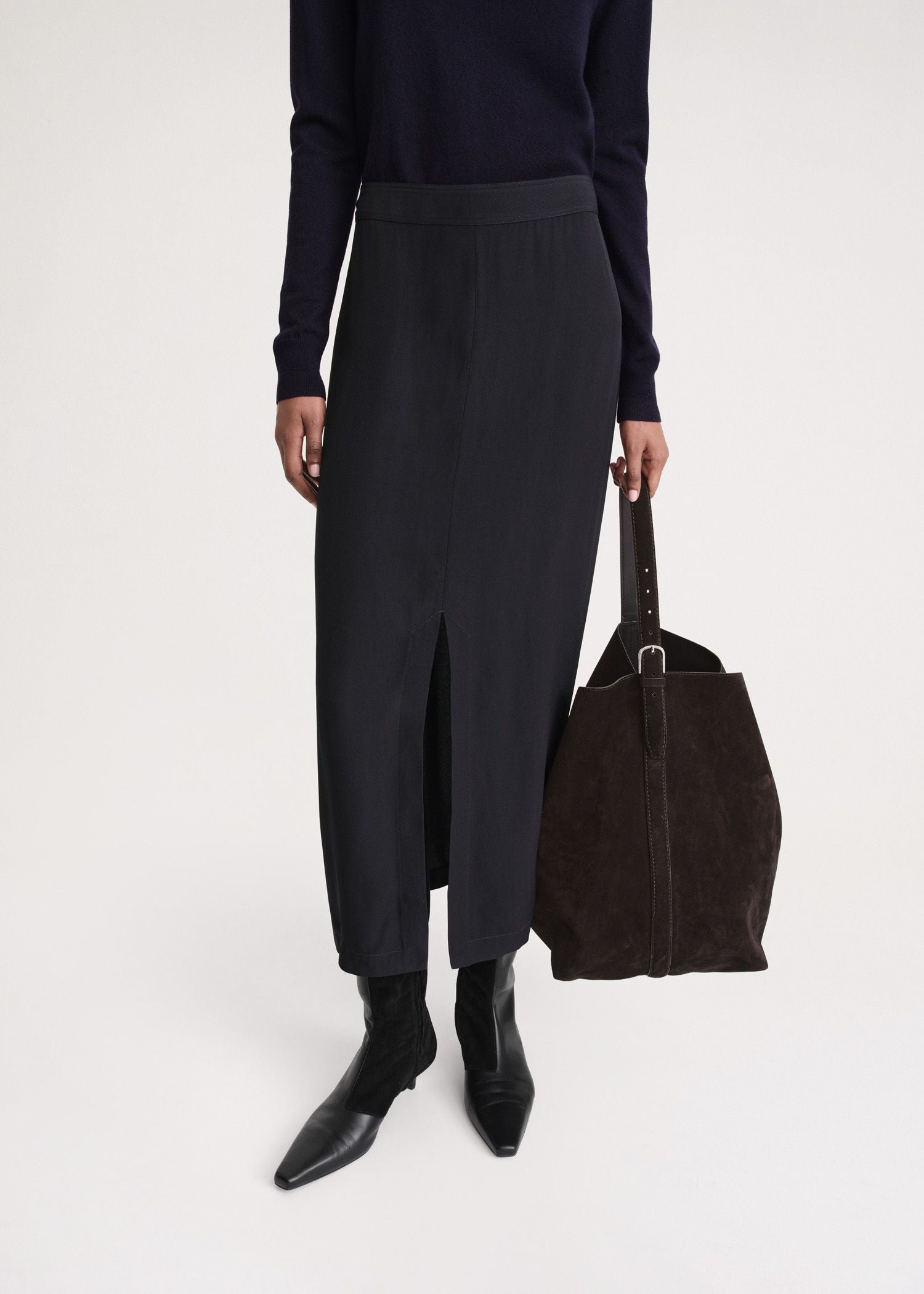 Midi skirt with front slit - Navy