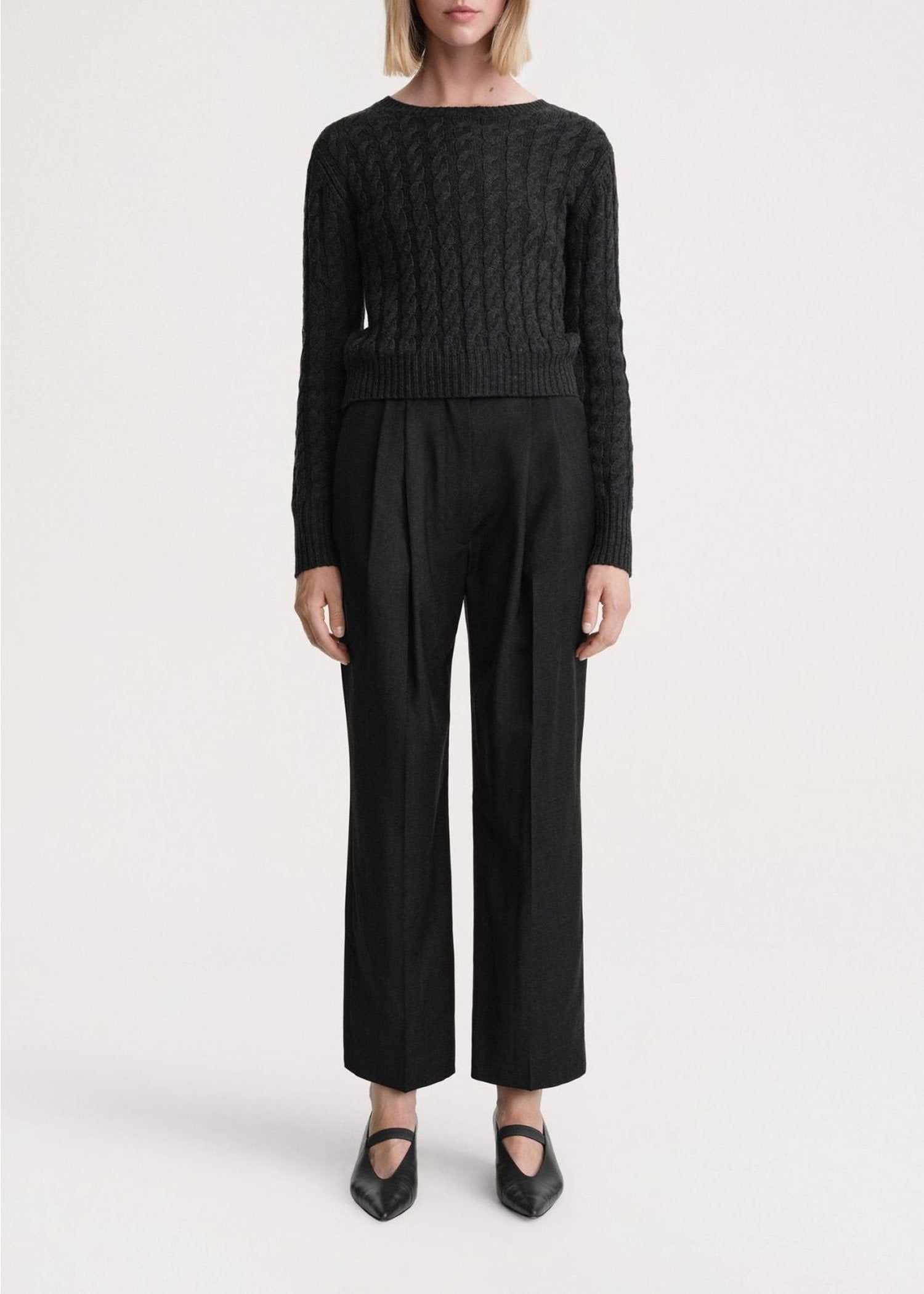 Pantalon court à double plis en laine - Charcoal Melange