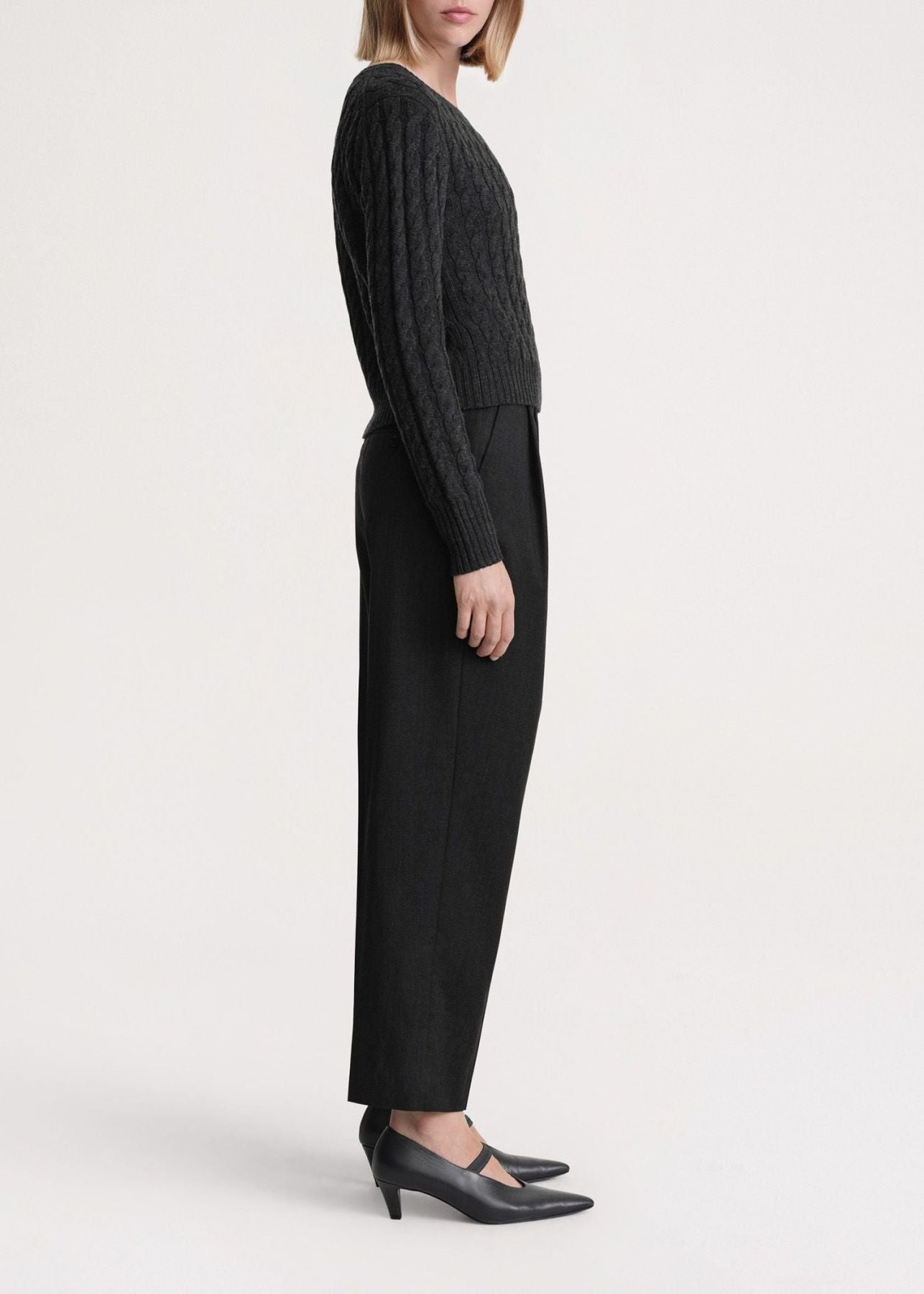 Pantalon court à double plis en laine - Charcoal Melange
