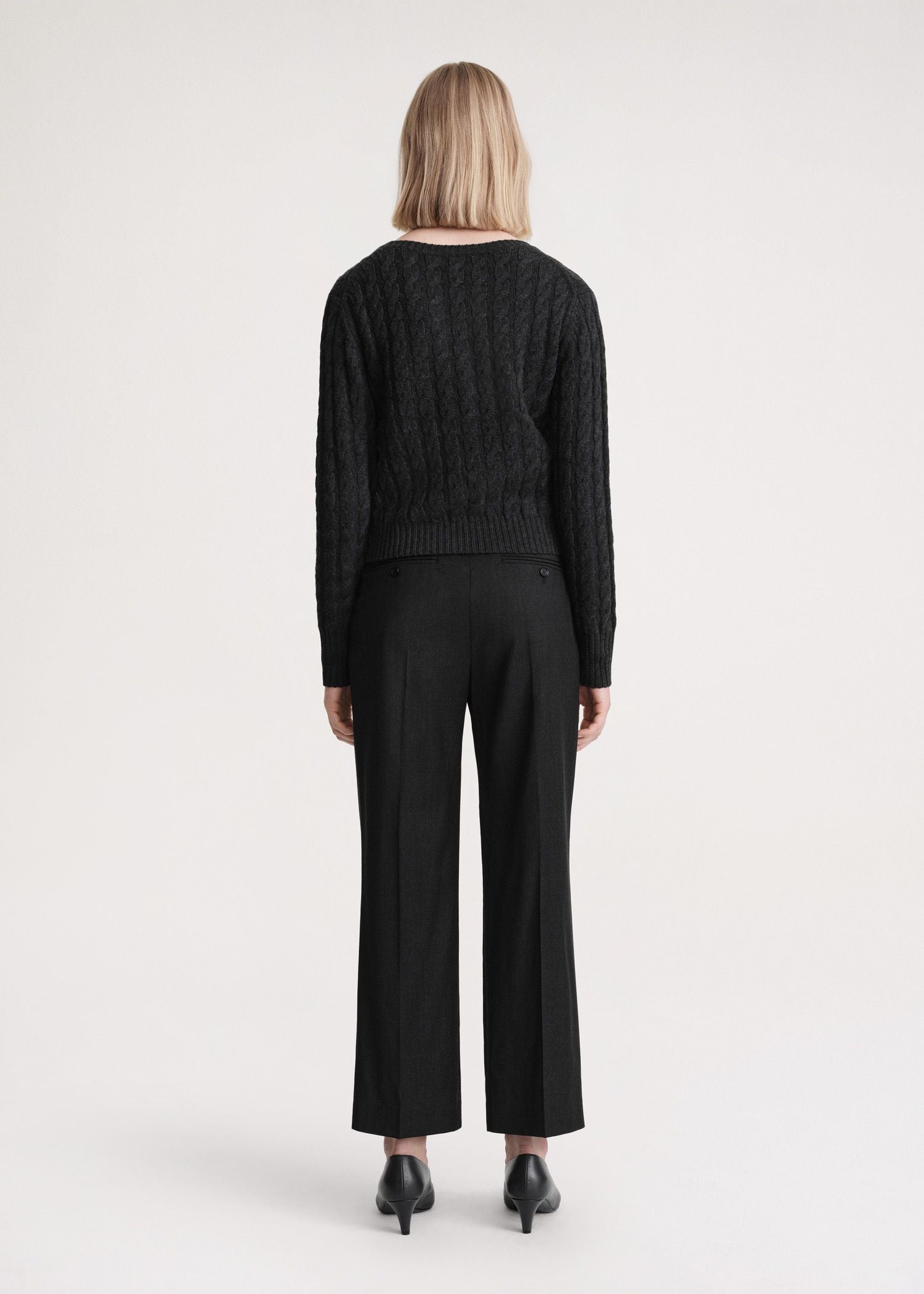 Pantalon court à double plis en laine - Charcoal Melange