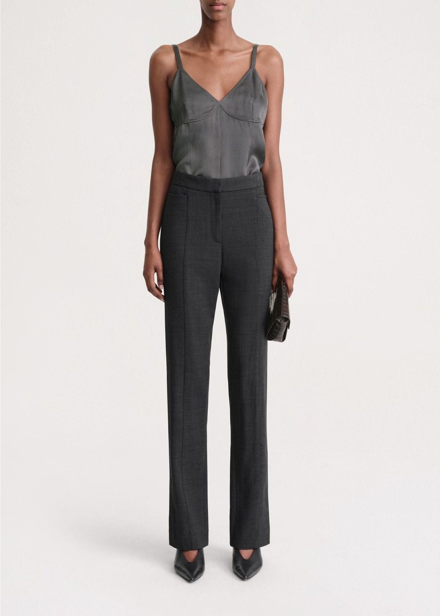 Pantalon droit en laine mélangée - Charcoal Melange