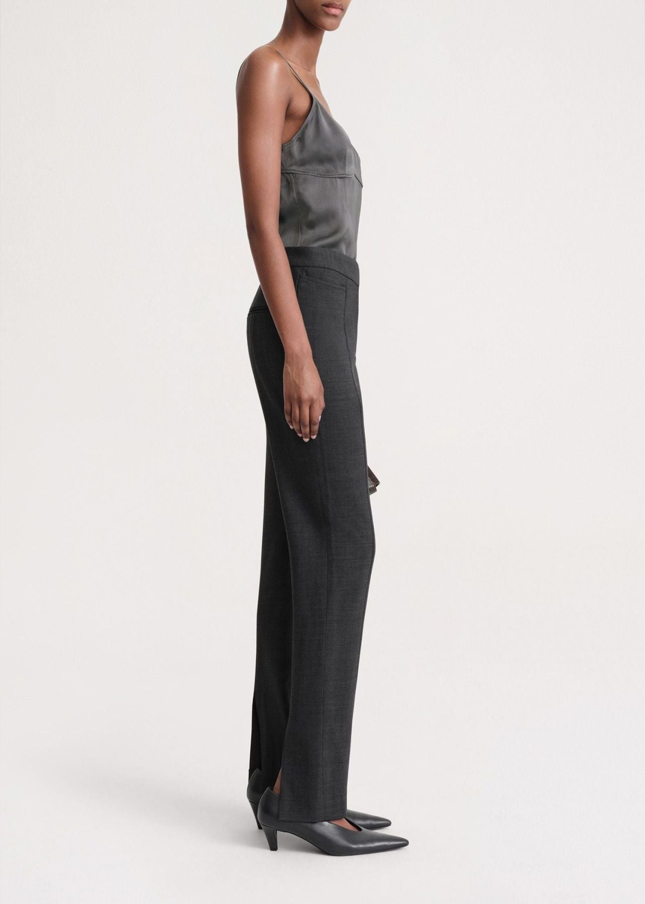 Pantalon droit en laine mélangée - Charcoal Melange