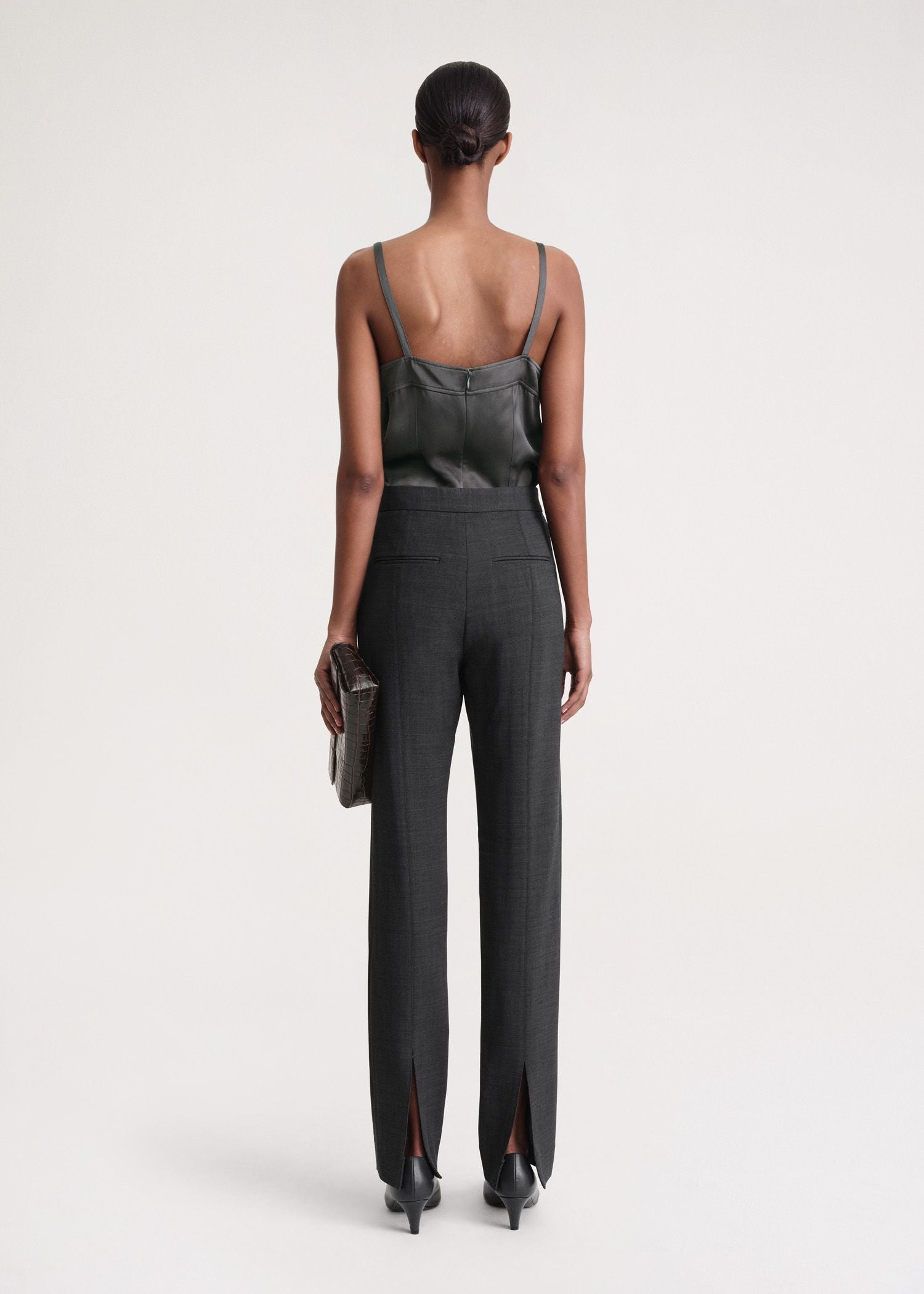 Pantalon droit en laine mélangée - Charcoal Melange