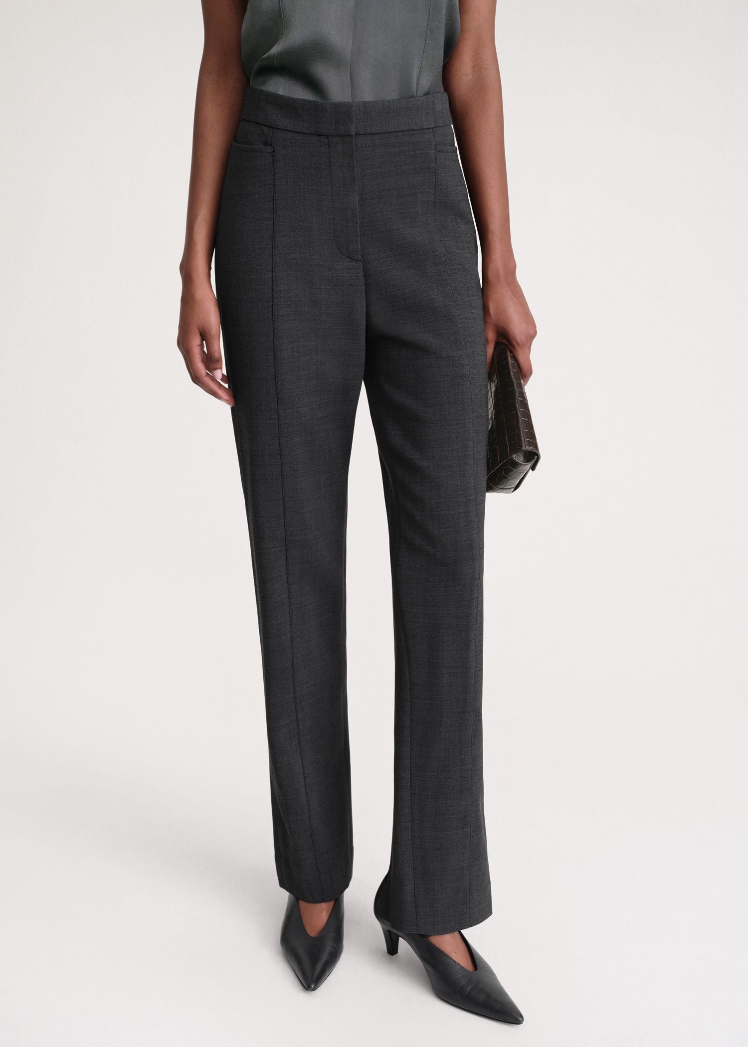 Pantalon droit en laine mélangée - Charcoal Melange