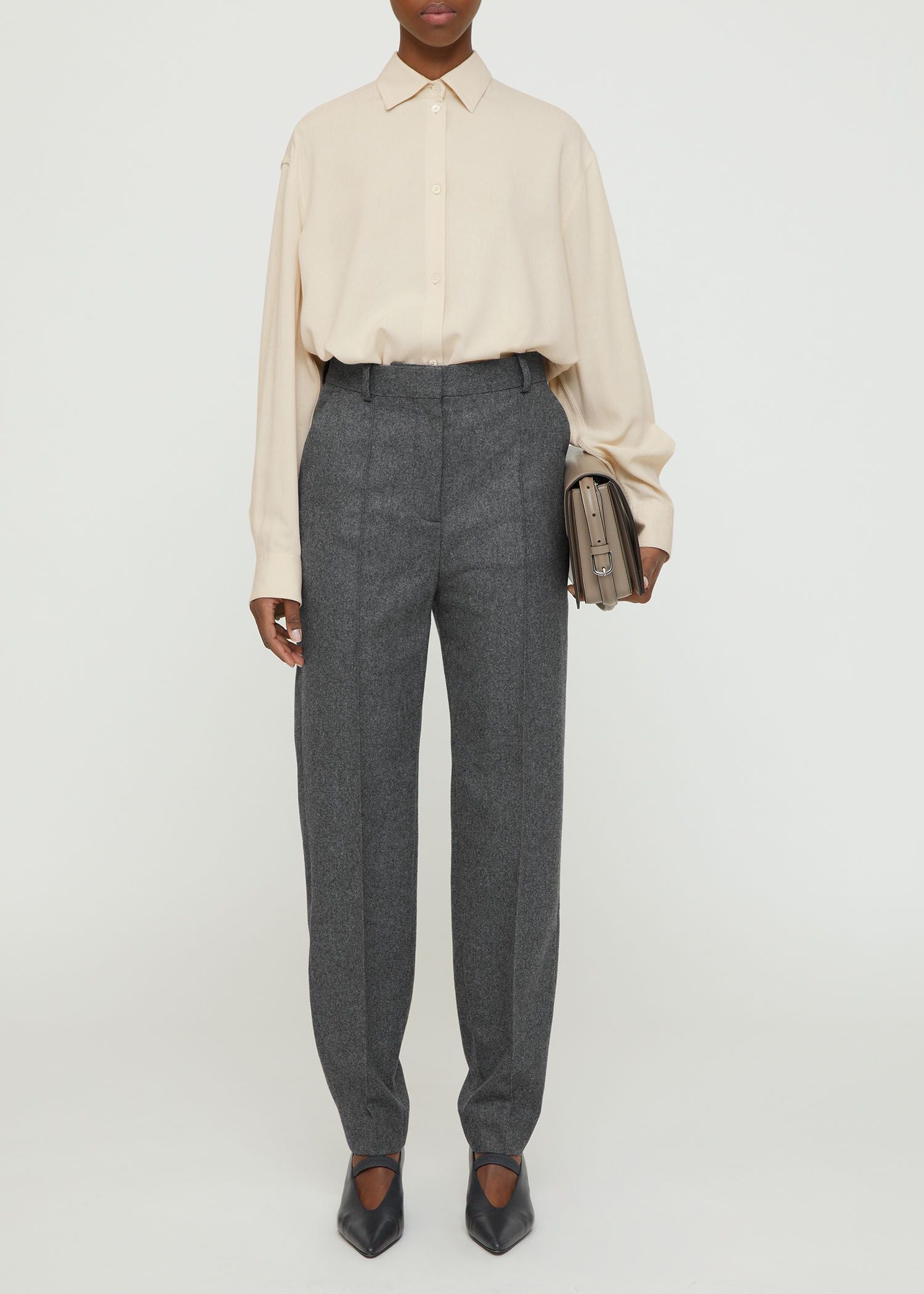 Pantalon à plis cousus en laine - Grey Melange