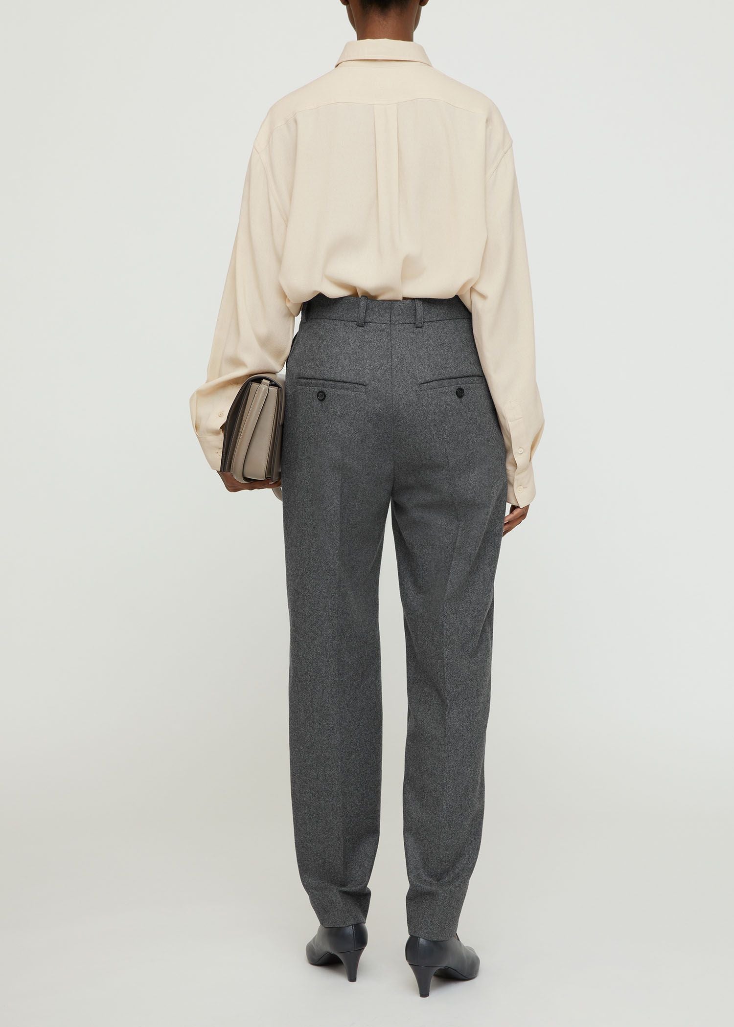 Pantalon à plis cousus en laine - Grey Melange