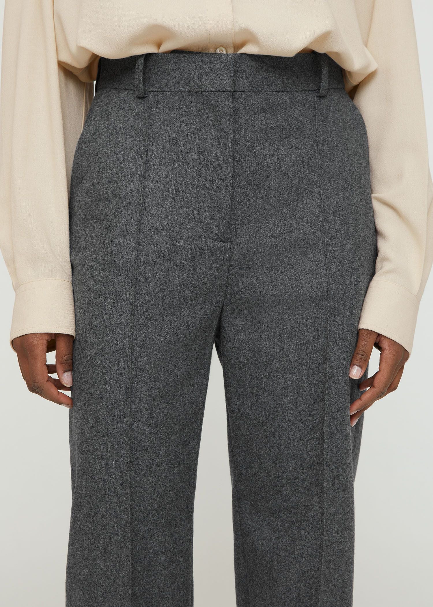 Pantalon à plis cousus en laine - Grey Melange