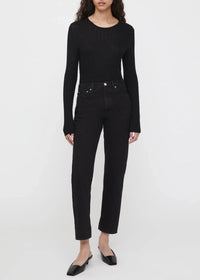 Pantalon coupe droite à coutures torsadées en denim - Black