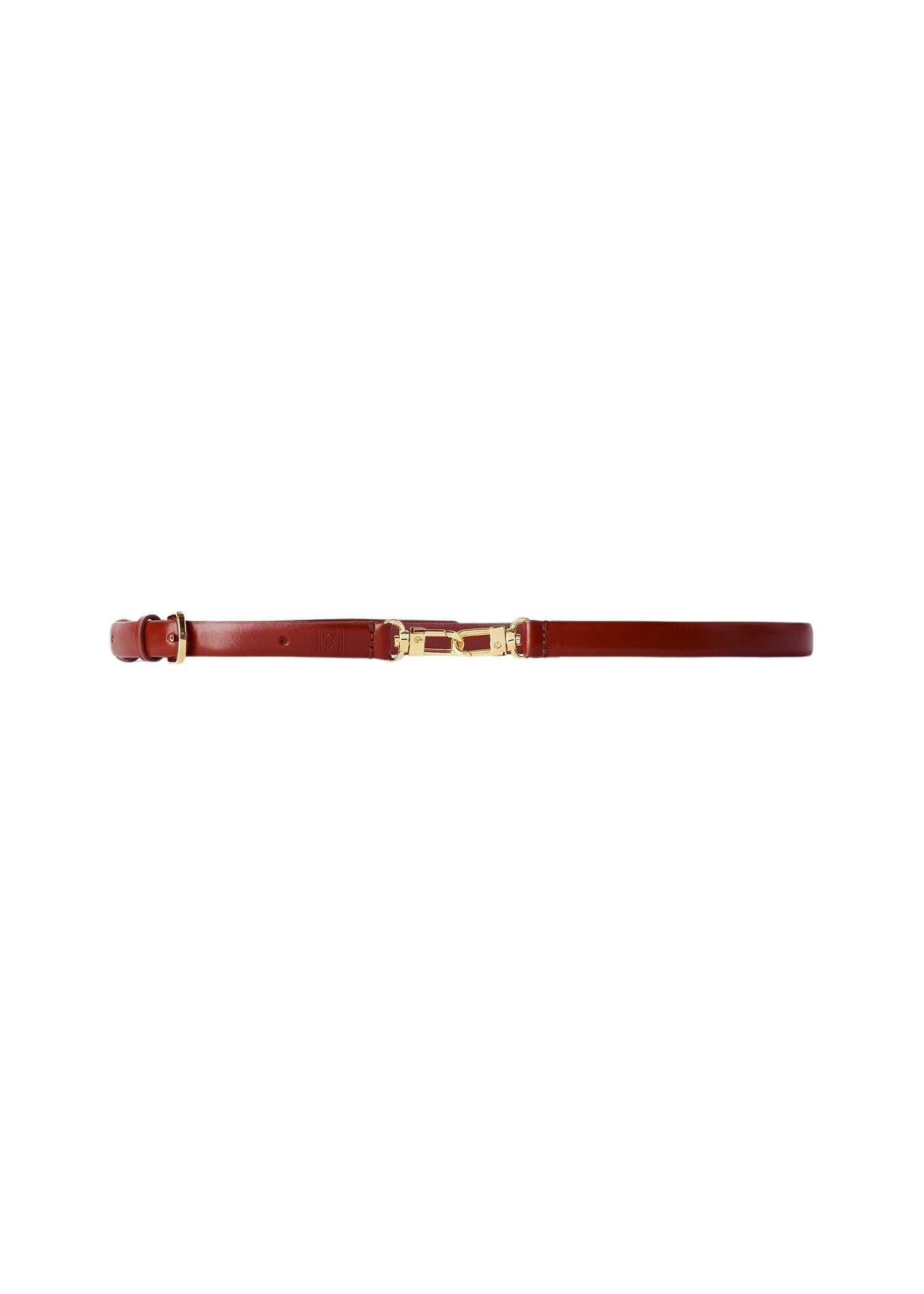 Ceinture à double fermoir en cuir - Cognac