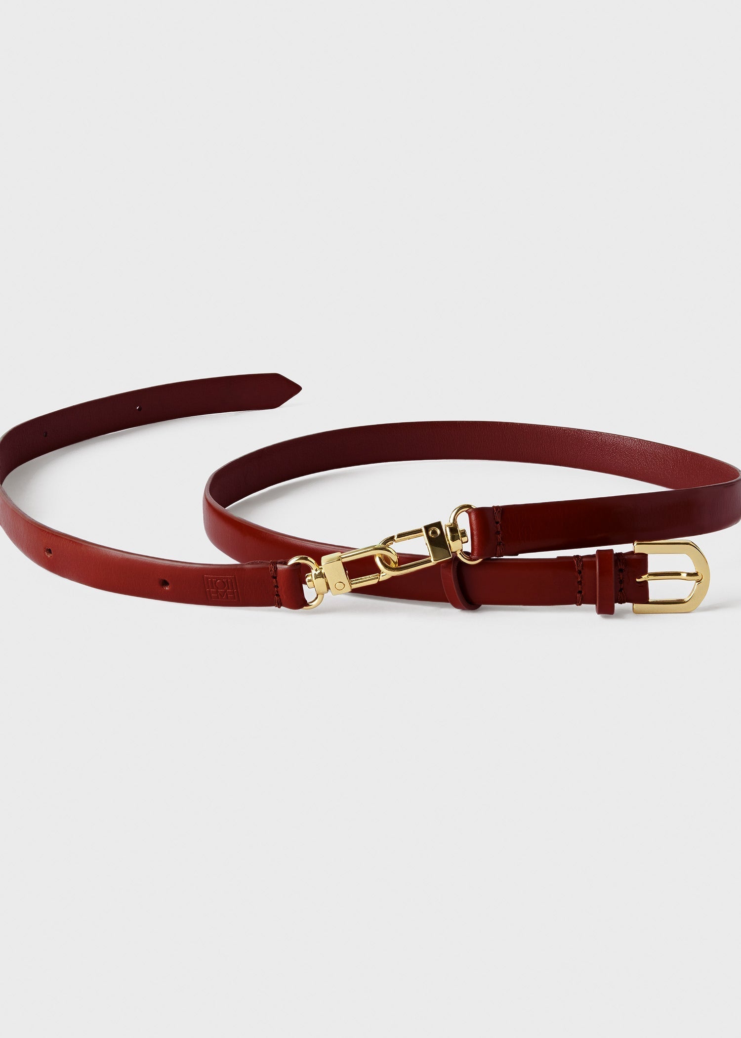 Ceinture à double fermoir en cuir - Cognac