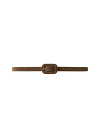 Ceinture fine à boucle couverte en cuir - Brown Suede