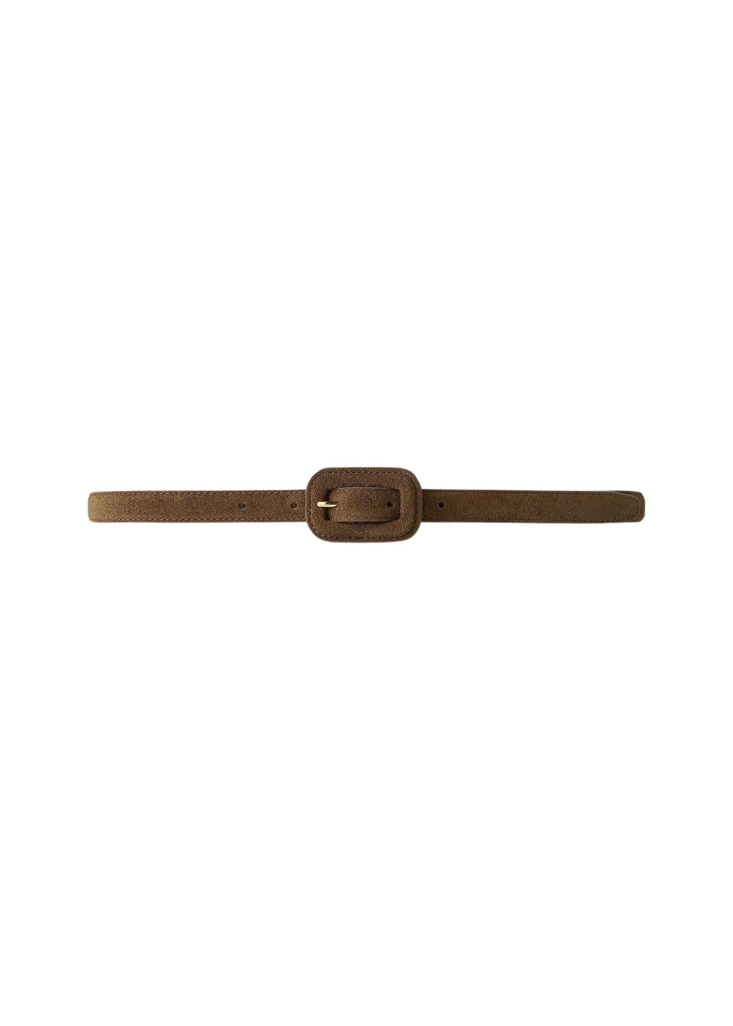 Ceinture fine à boucle couverte en cuir - Brown Suede